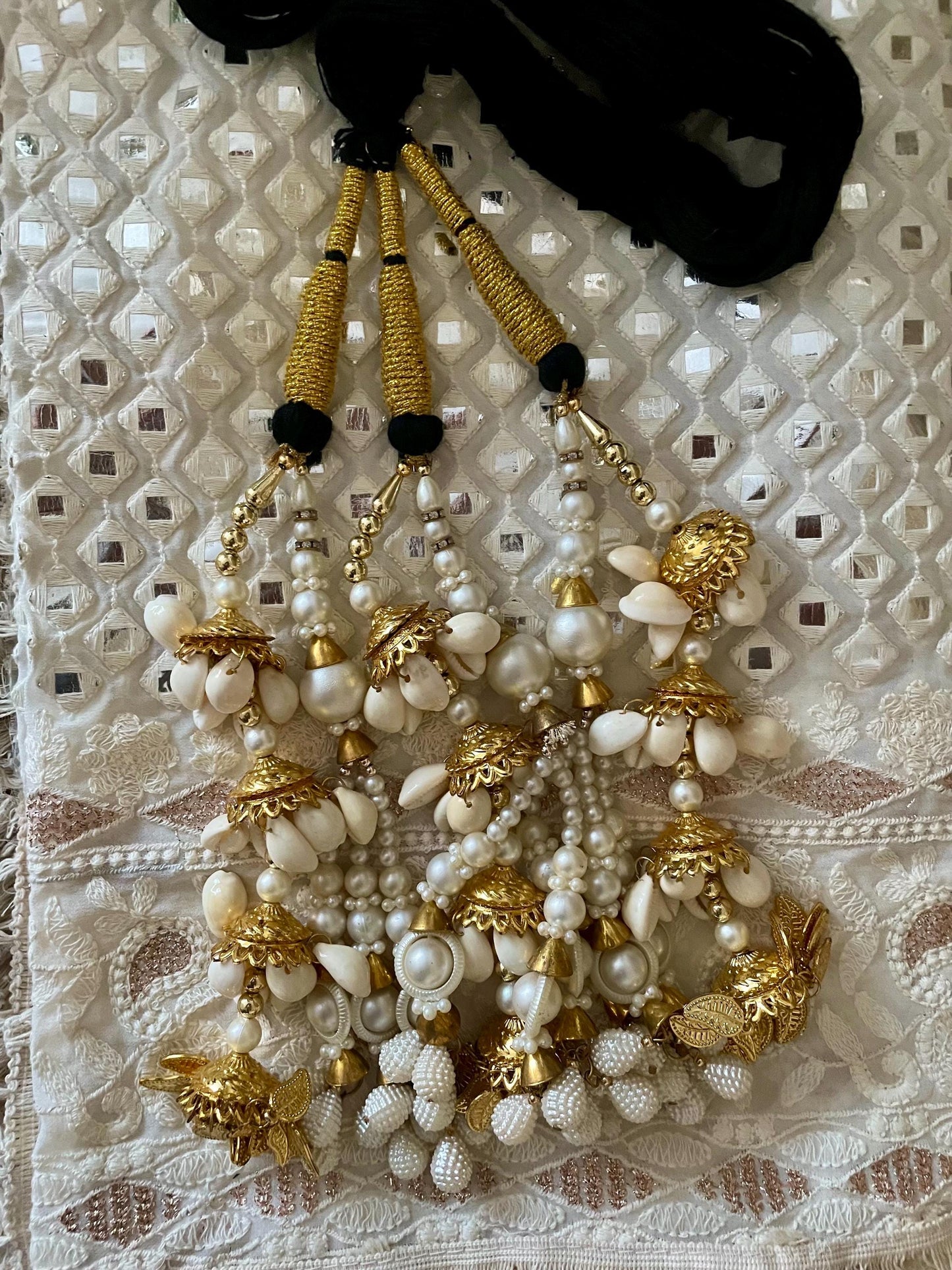 Bridal Paranda: Punjabi Wedding Hair Braid Tassel with Pearl & Cowrie Shell
