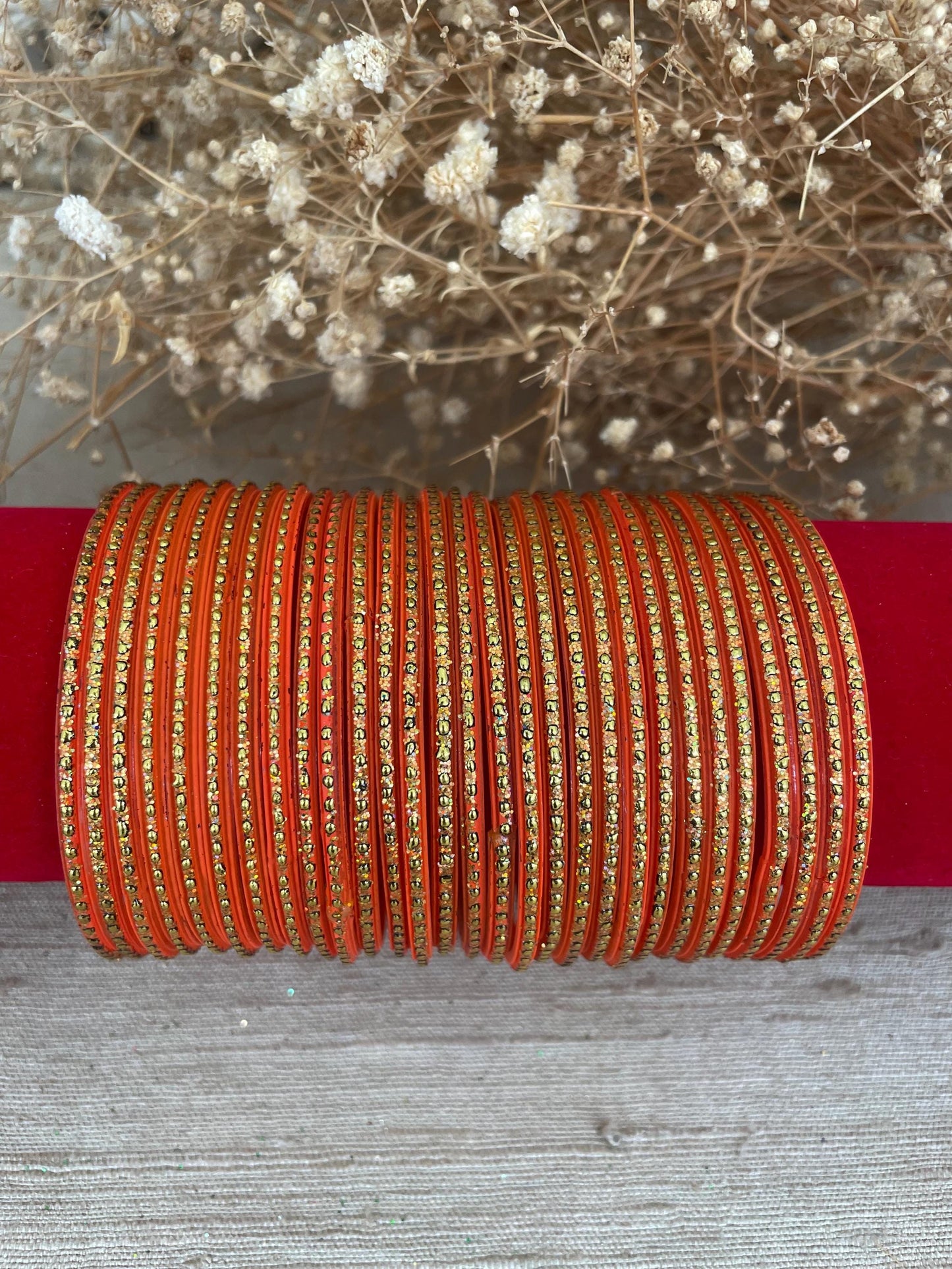 12 Glass Glitter Bangles- Orange/Santra