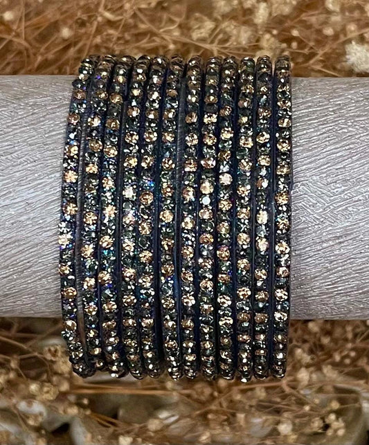 Grey Glass Bangles with sparkling LCD stones| 12 Bangles