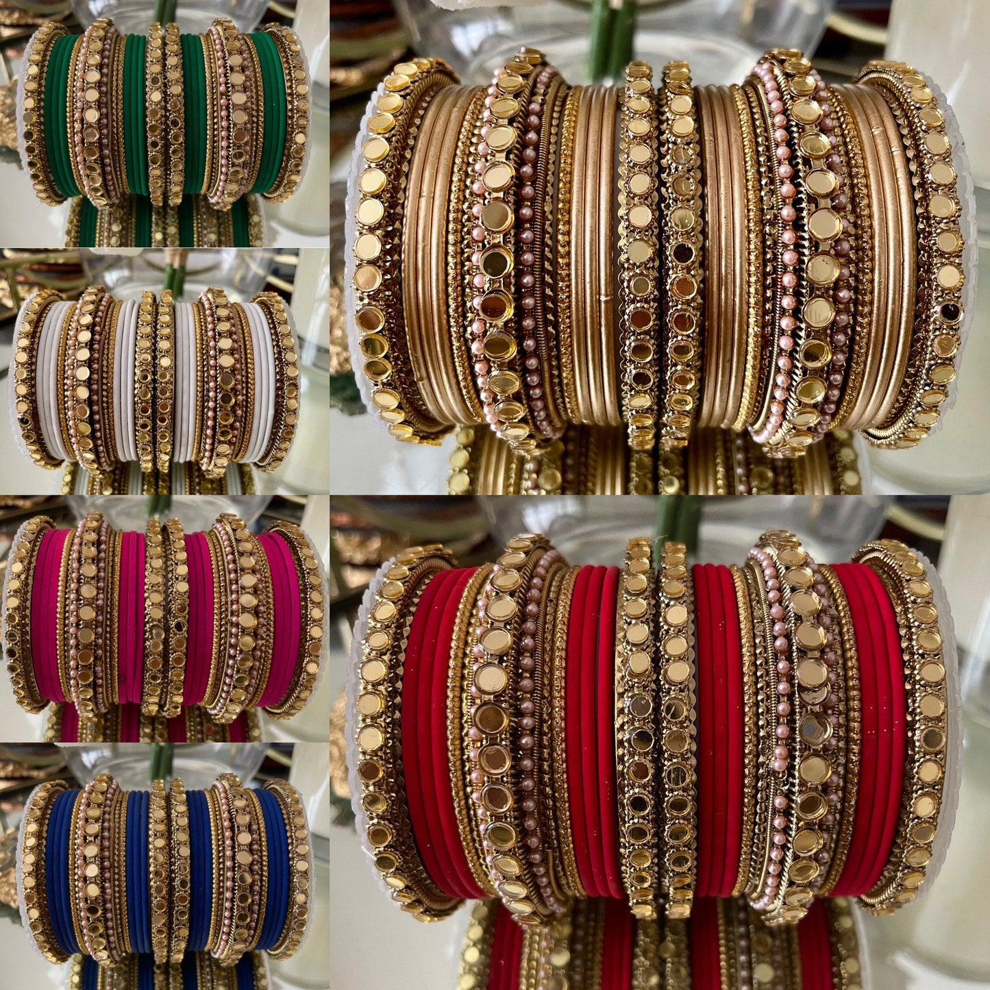 Indian Bangle Stack: Mirror Effect Metal Fashion Jewelry Set