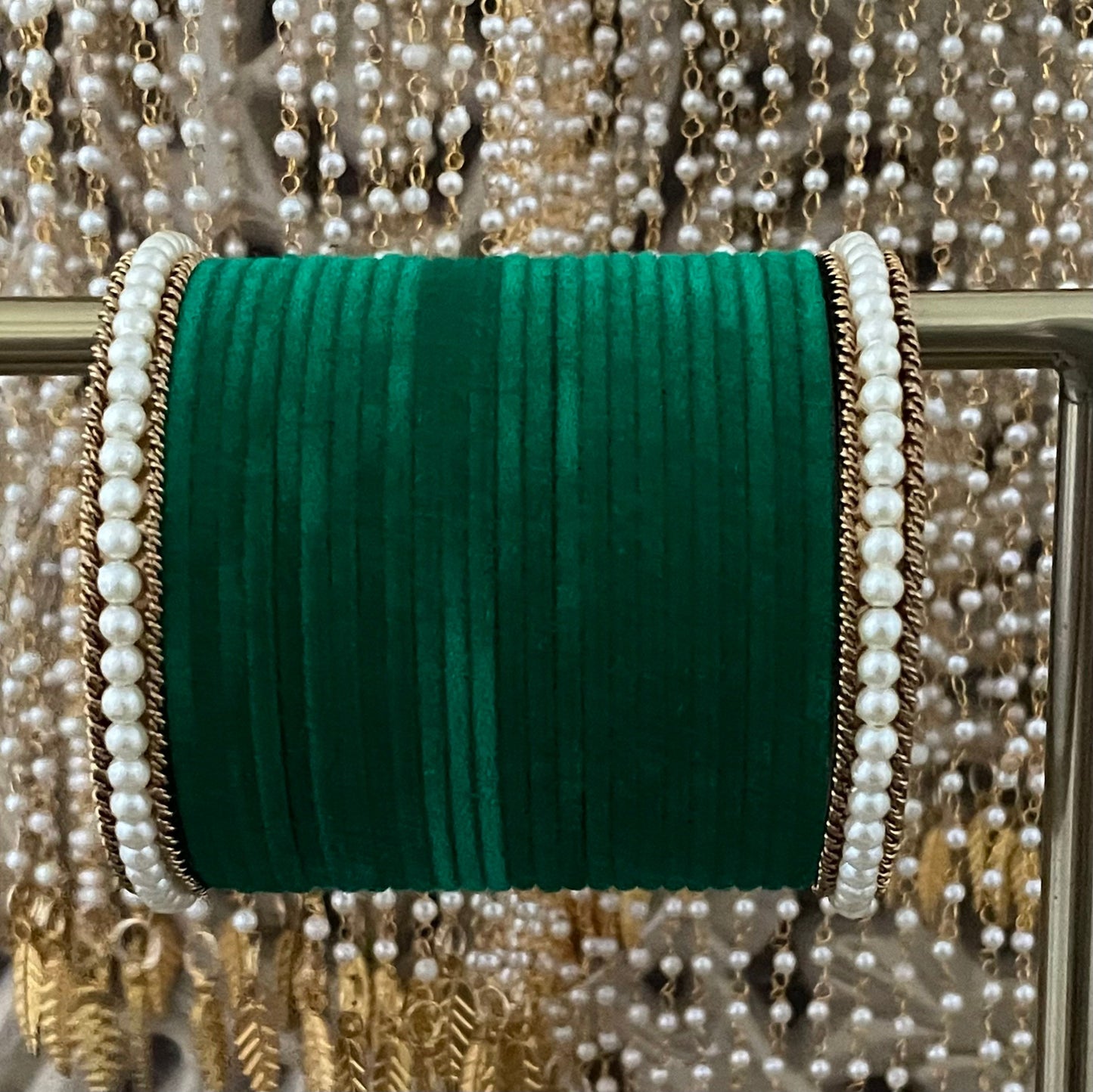 Velvet & Pearl Bangle Stack: Indian Wedding Jewelry (28 Bangles)