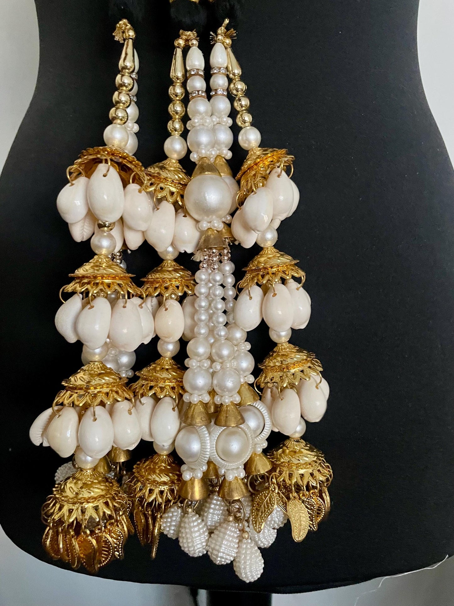 Bridal Paranda: Punjabi Wedding Hair Braid Tassel with Pearl & Cowrie Shell