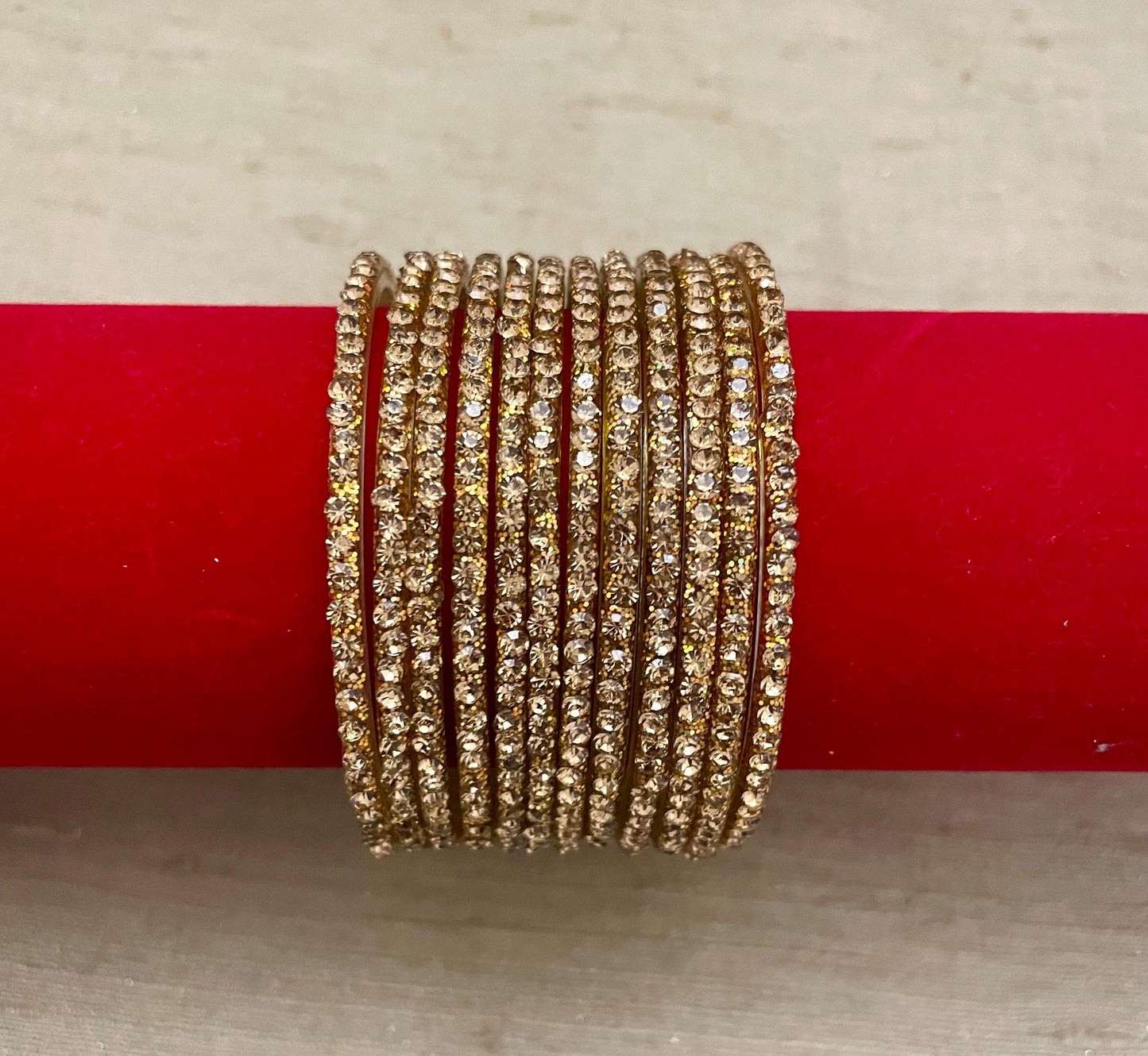 Golden Glass Bangles with golden LCD stones| 12 Bangles