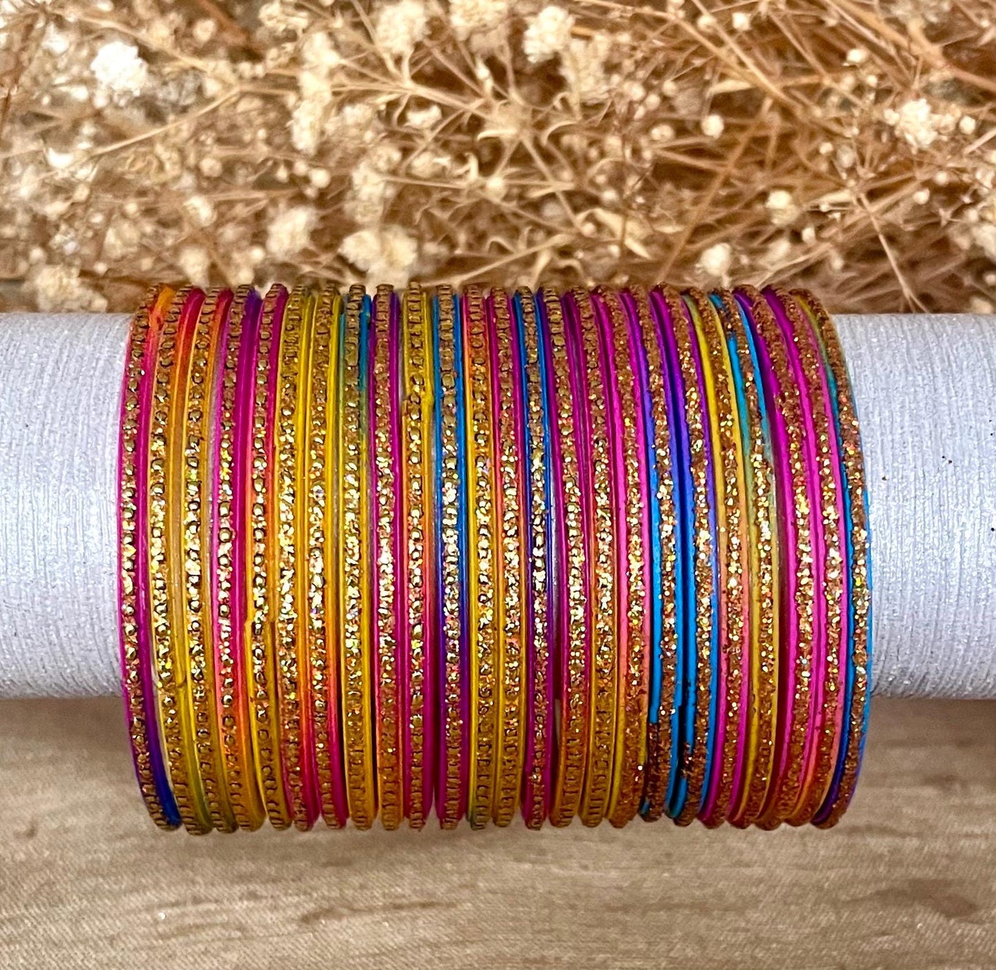 12 Glass Glitter Bangles- Multi Coloured Jalwa Bangles