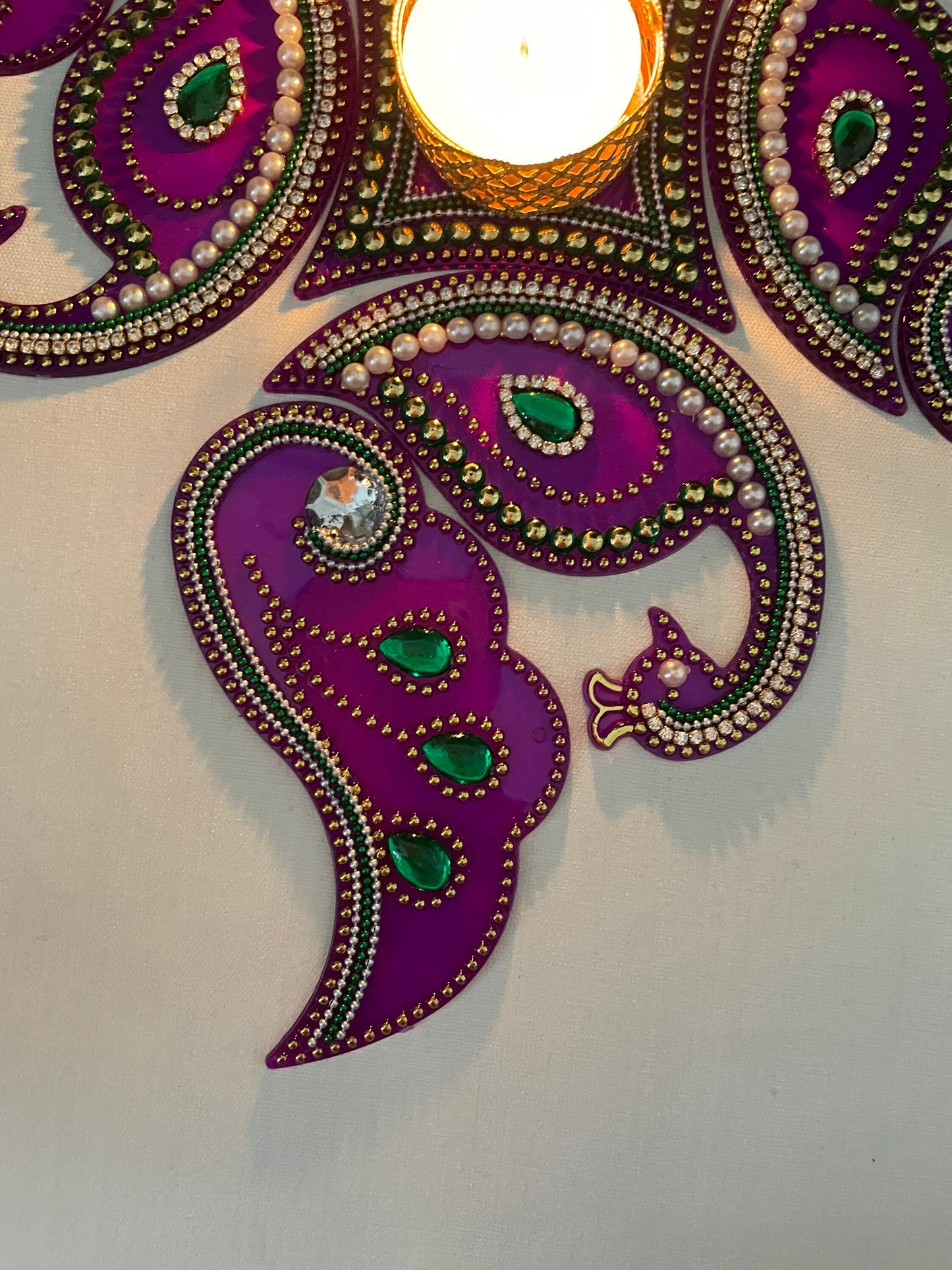 Peacock Rangoli Re-Usable Floor Art Weddings New Home Navratri Durga Pooja Mor Design with Diva Vati| Clearance
