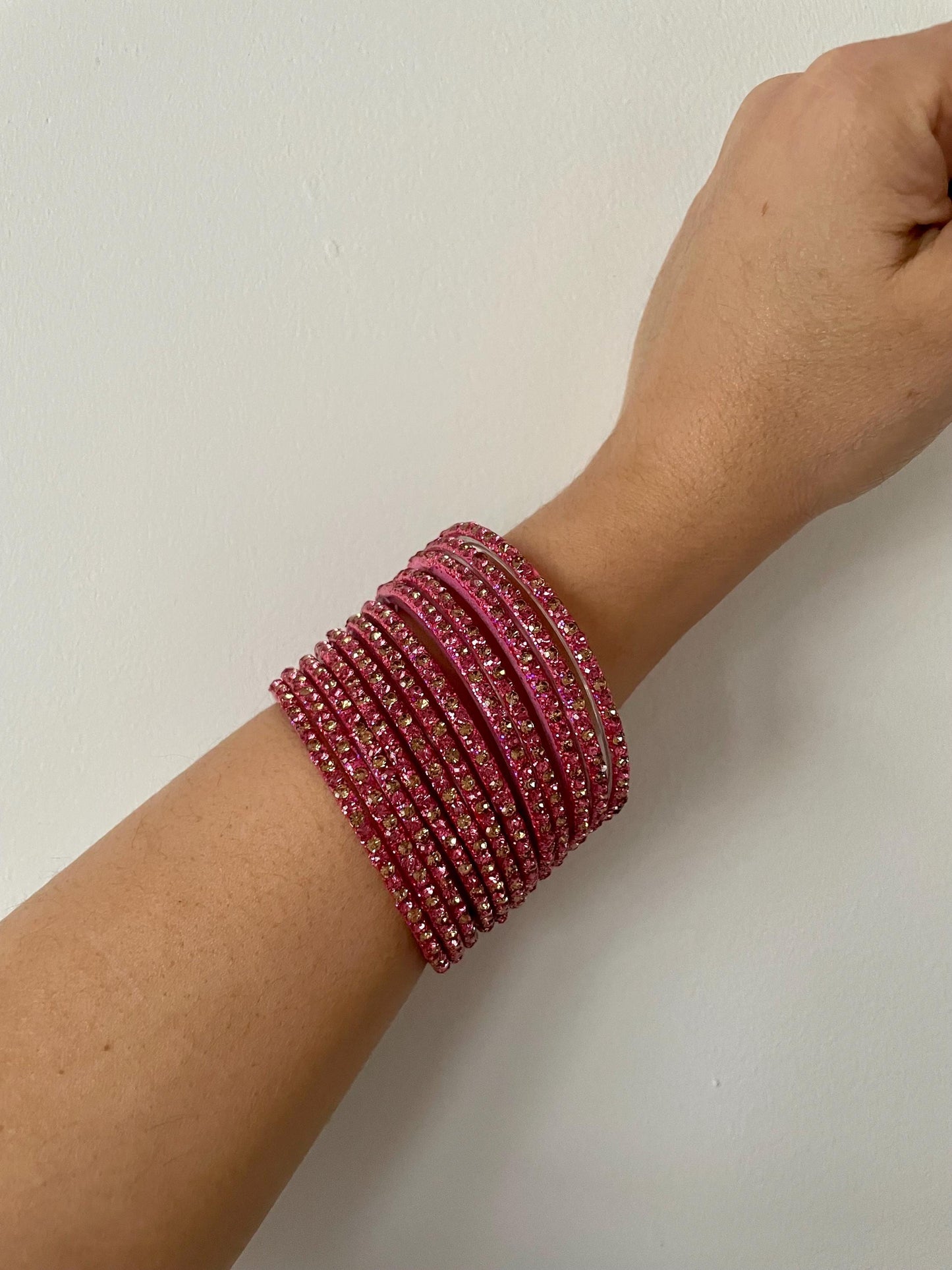 Blush Pink Glass Bangles with sparkling LCD stones| 12 Bangles