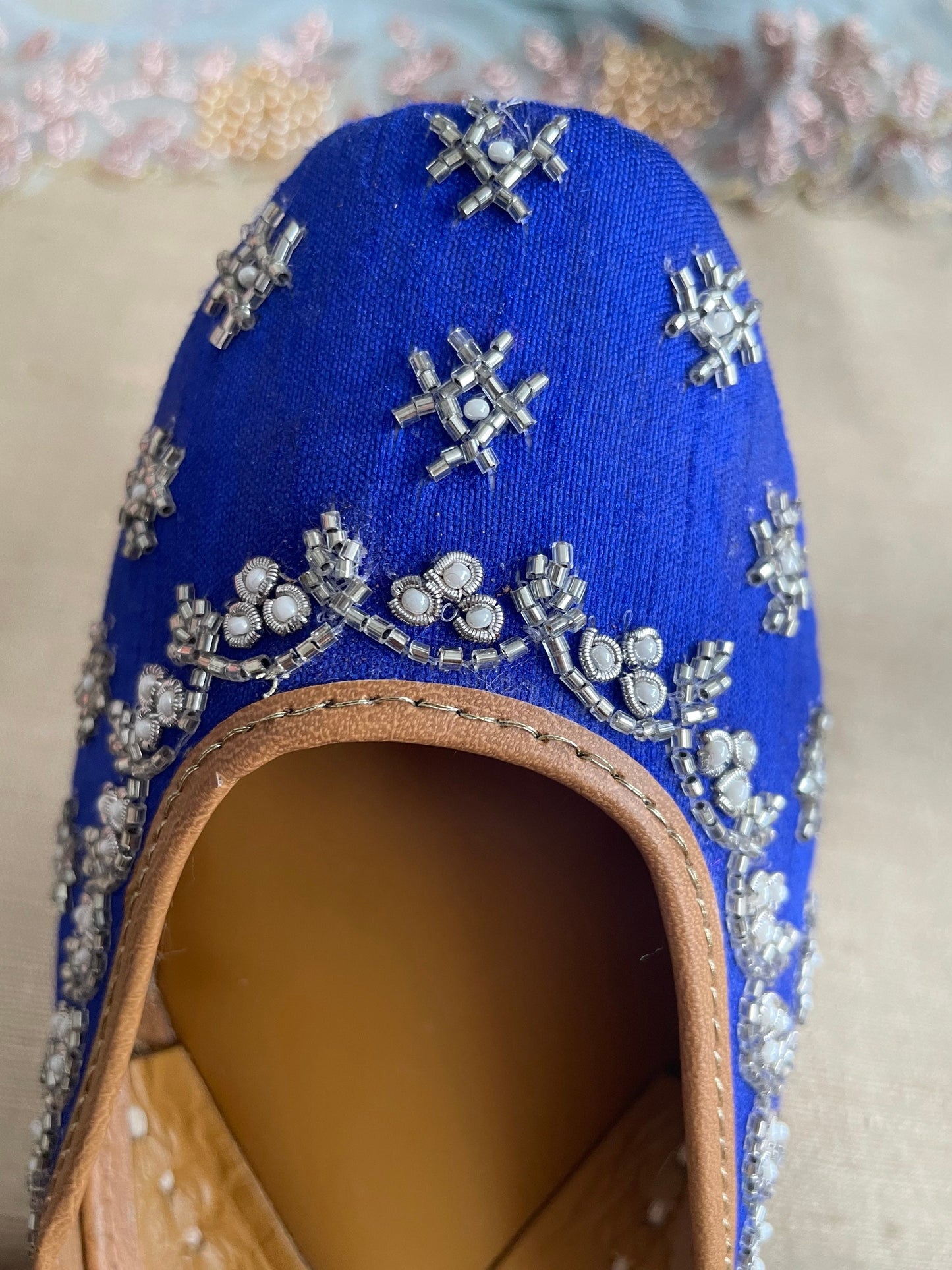 Blue Juttis Punjabi Jooti Women Shoes Khussa Embroidered pumps Bridal Shoes