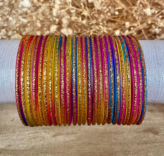 12 Glass Glitter Bangles- Multi Coloured Jalwa Bangles