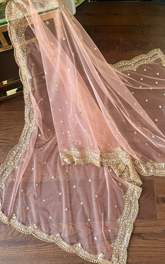 Peach Net Duppattas scallop Sequin border Scarf Chunni Chunri Odhni Eid Outfit update Salwar Kameez Pastels