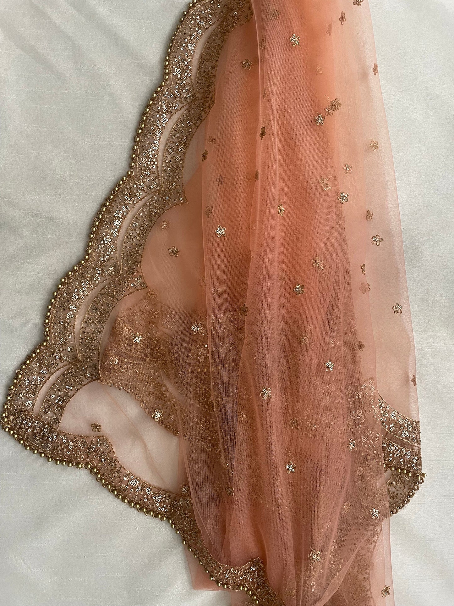 Peach Net Duppattas scallop Sequin border Scarf Chunni Chunri Odhni Eid Outfit update Salwar Kameez Pastels