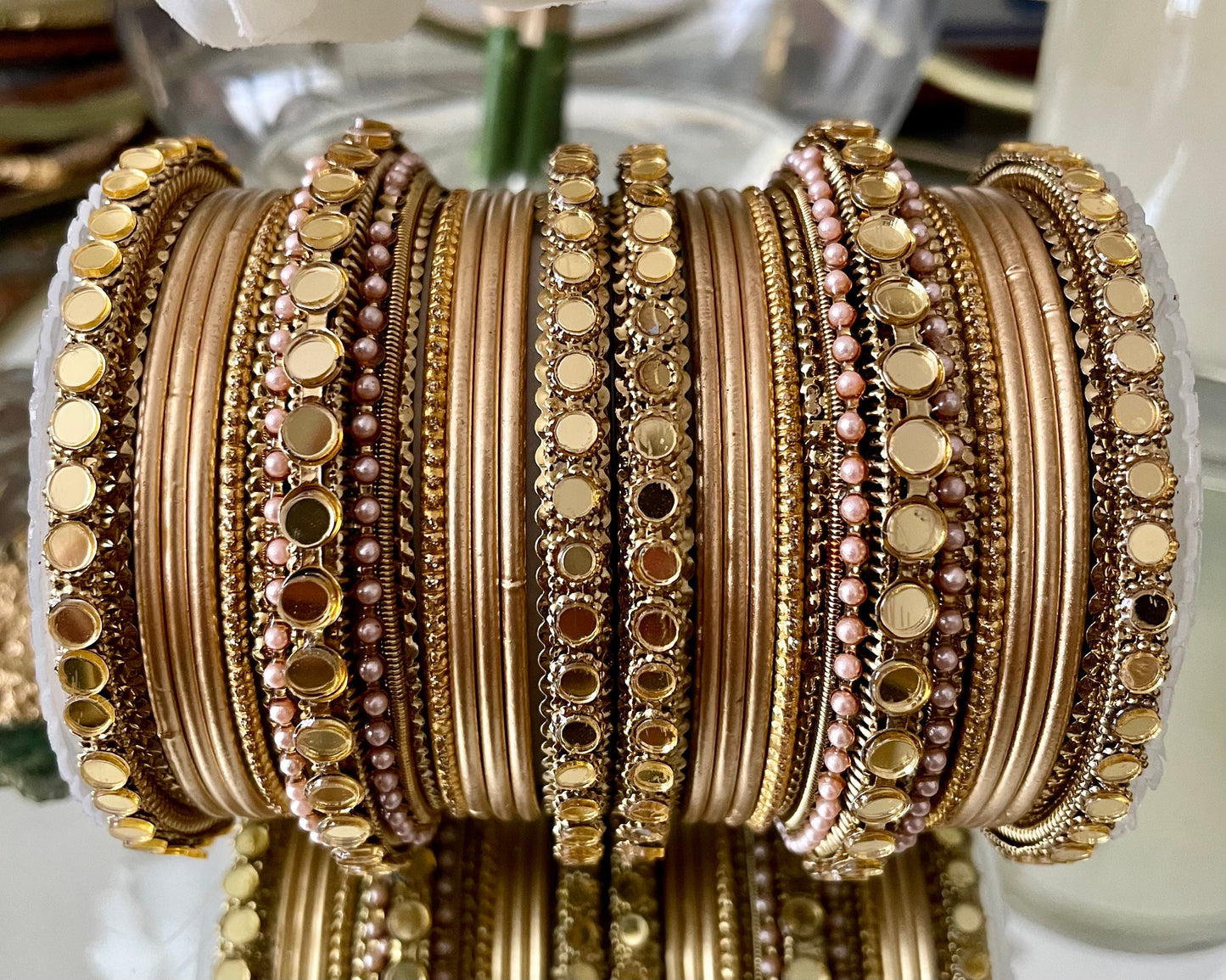 Indian Bangle Stack: Mirror Effect Metal Fashion Jewelry Set