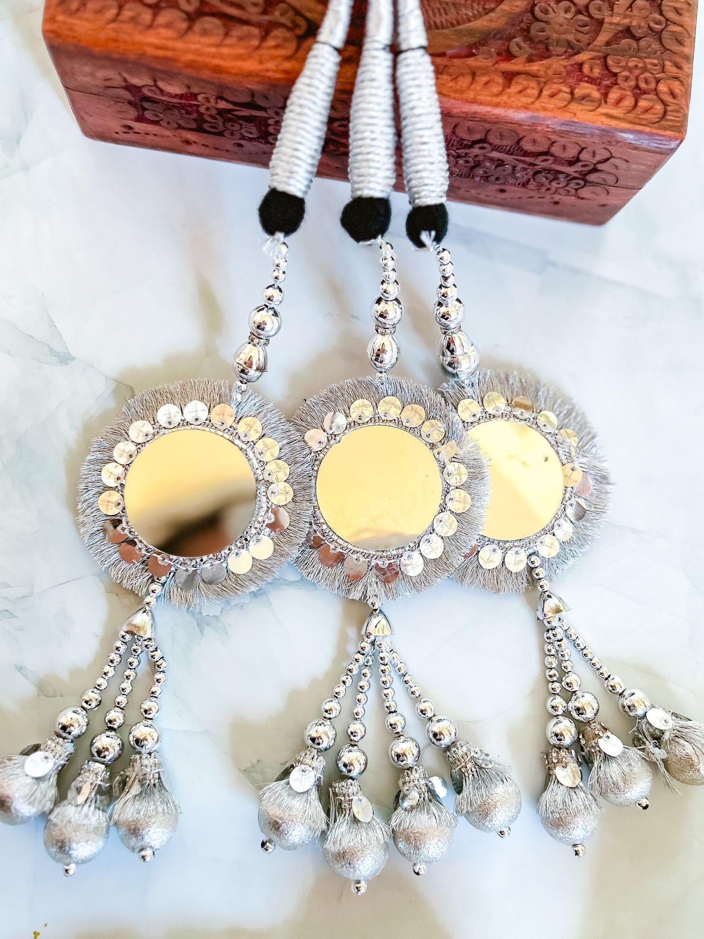 Silver Mirror Paranda Maiyoon Mehendi Eid Punjabi Wedding Hair Accessory