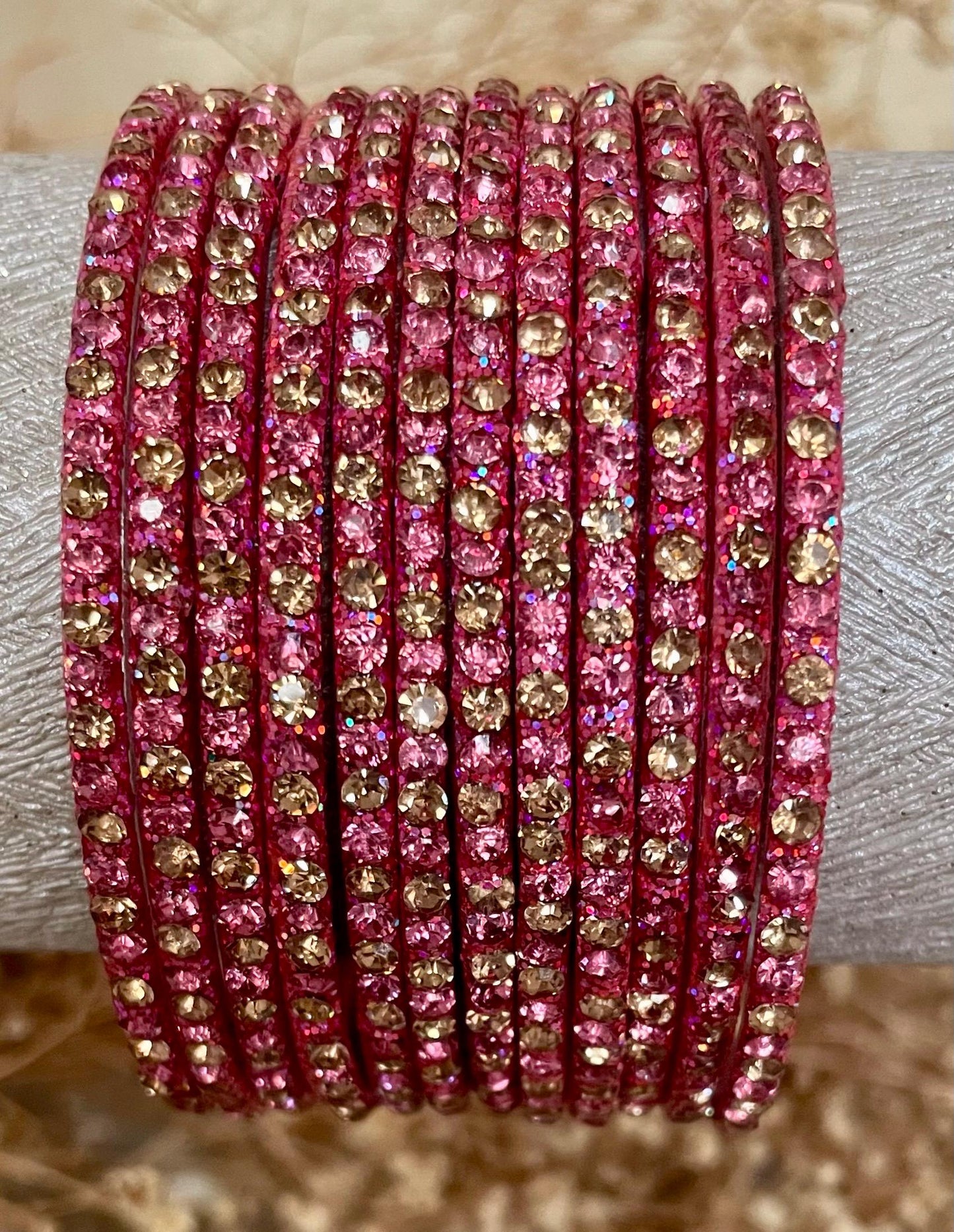 Blush Pink Glass Bangles with sparkling LCD stones| 12 Bangles