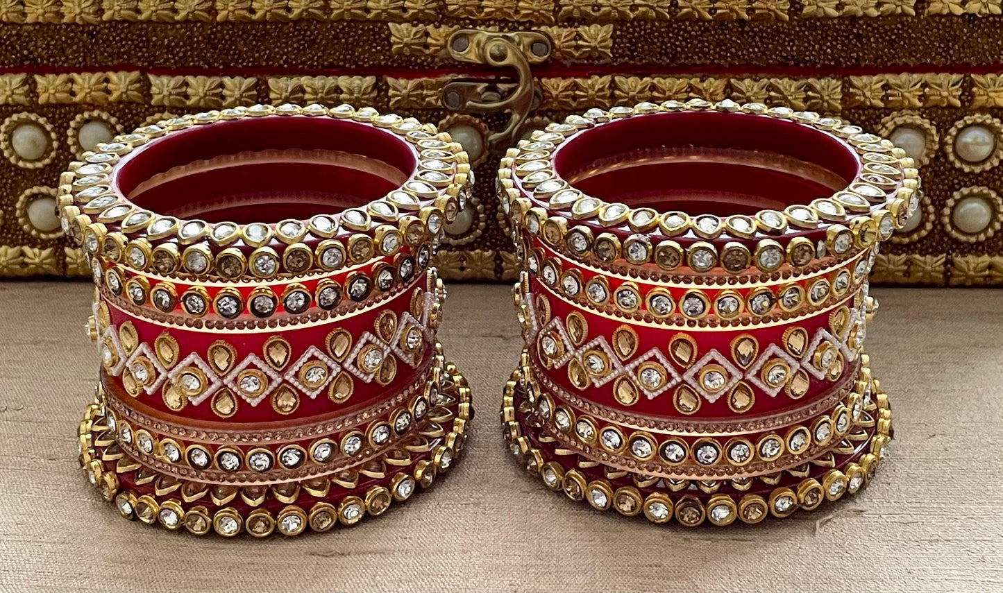 Kundan Rhinestone Bridal Chooda: Indian Bangle Stack, Rajasthani Style