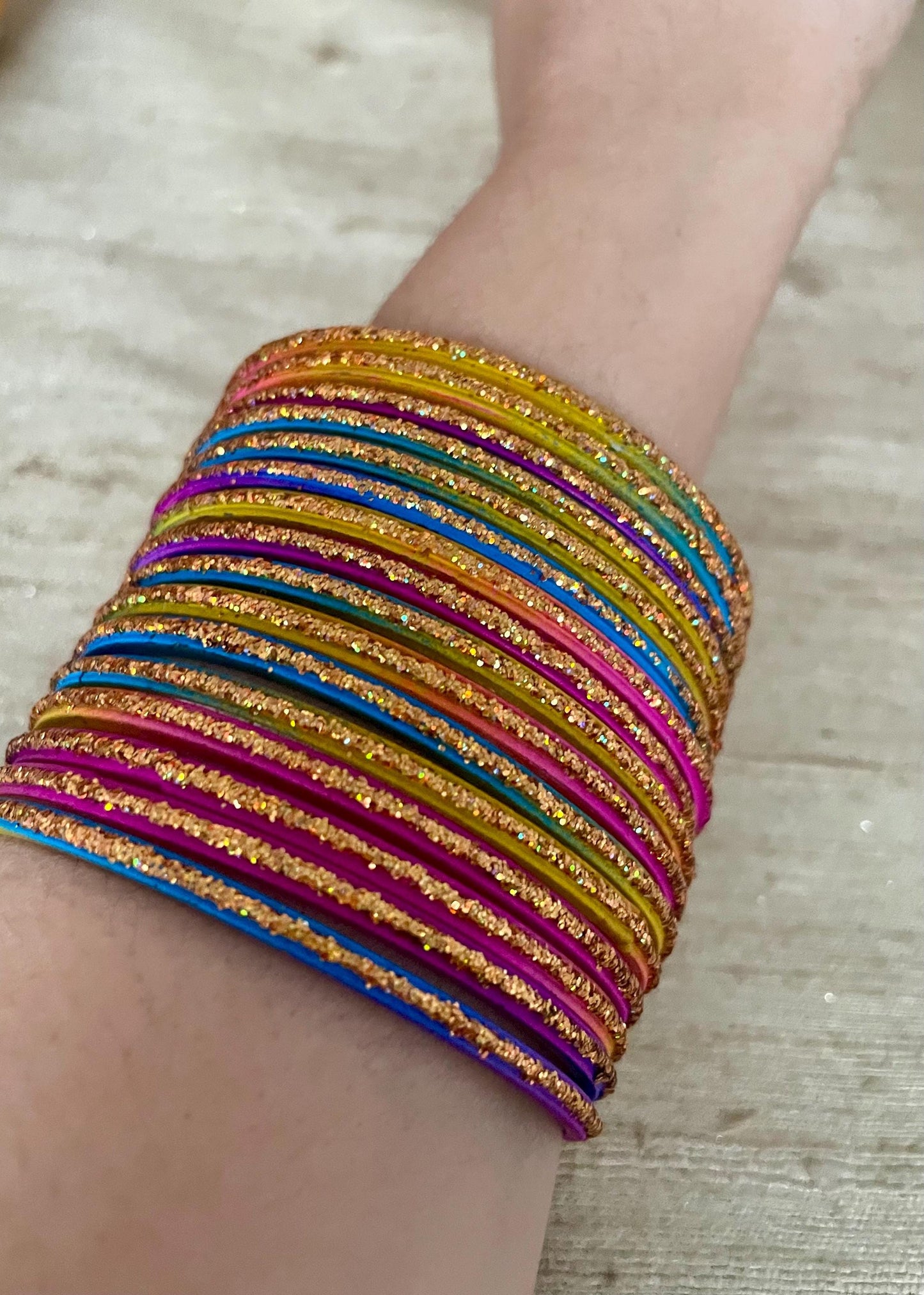12 Glass Glitter Bangles- Multi Coloured Jalwa Bangles