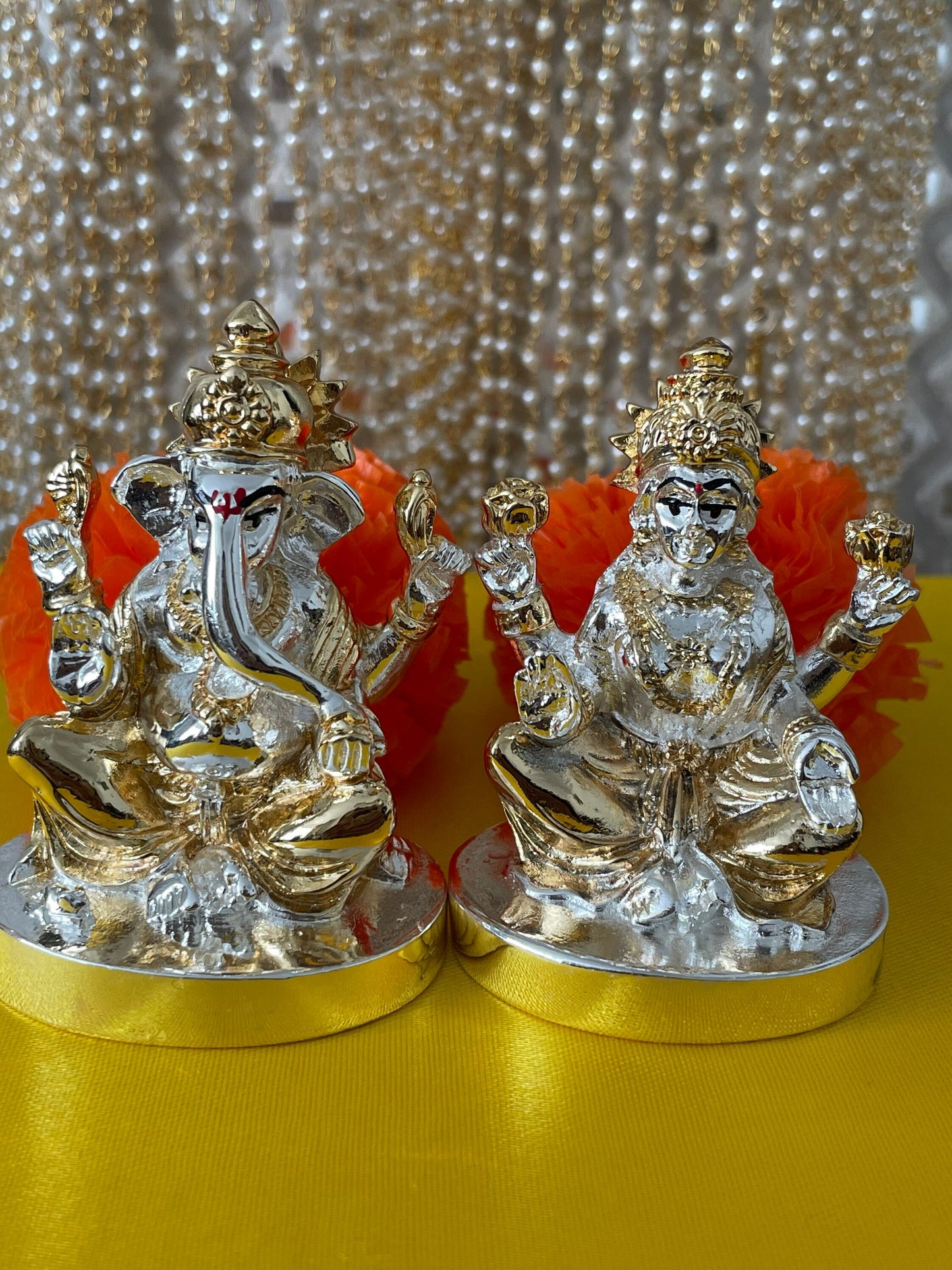White and Gold Lakshmi and Ganesh Figurines Murtis Diwali Pooja House-Warming Gifts New Home