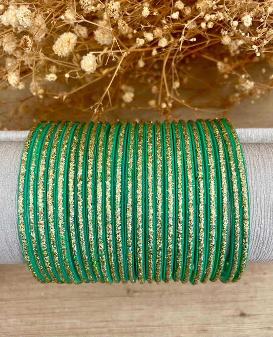 Glass Bangles- Pepsi Green Colour Pack of 12 Glitter