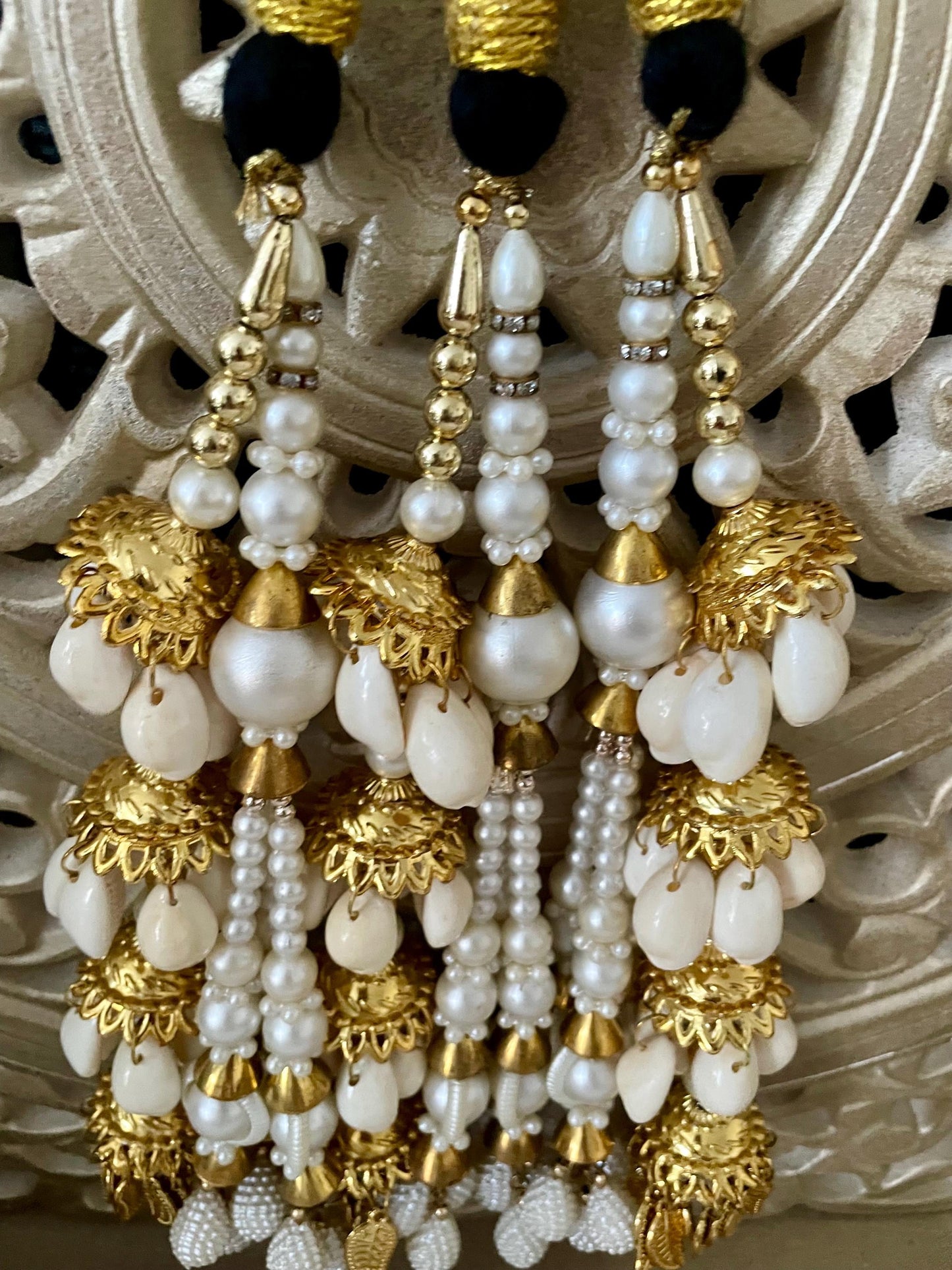 Bridal Paranda: Punjabi Wedding Hair Braid Tassel with Pearl & Cowrie Shell