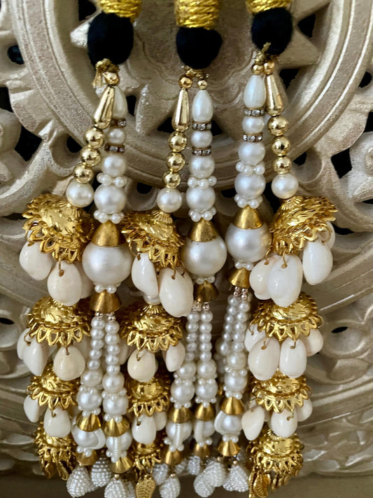 Bridal Paranda: Punjabi Wedding Hair Braid Tassel with Pearl & Cowrie Shell