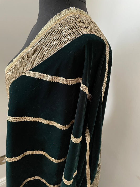 Green Velvet Sequin Embroidered Shawl Duppattas for Winters Weddings Lohri dressing update Salwar Kameez Lehengas Kurtis for the Festive Season