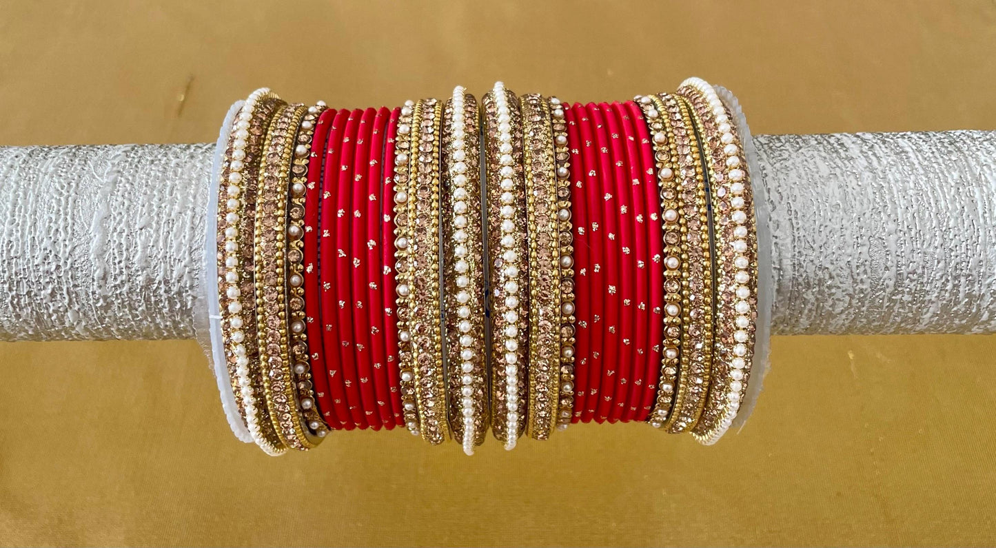 Kimran Bangle Stack for two hands- Pearls and Champagne coloured stones