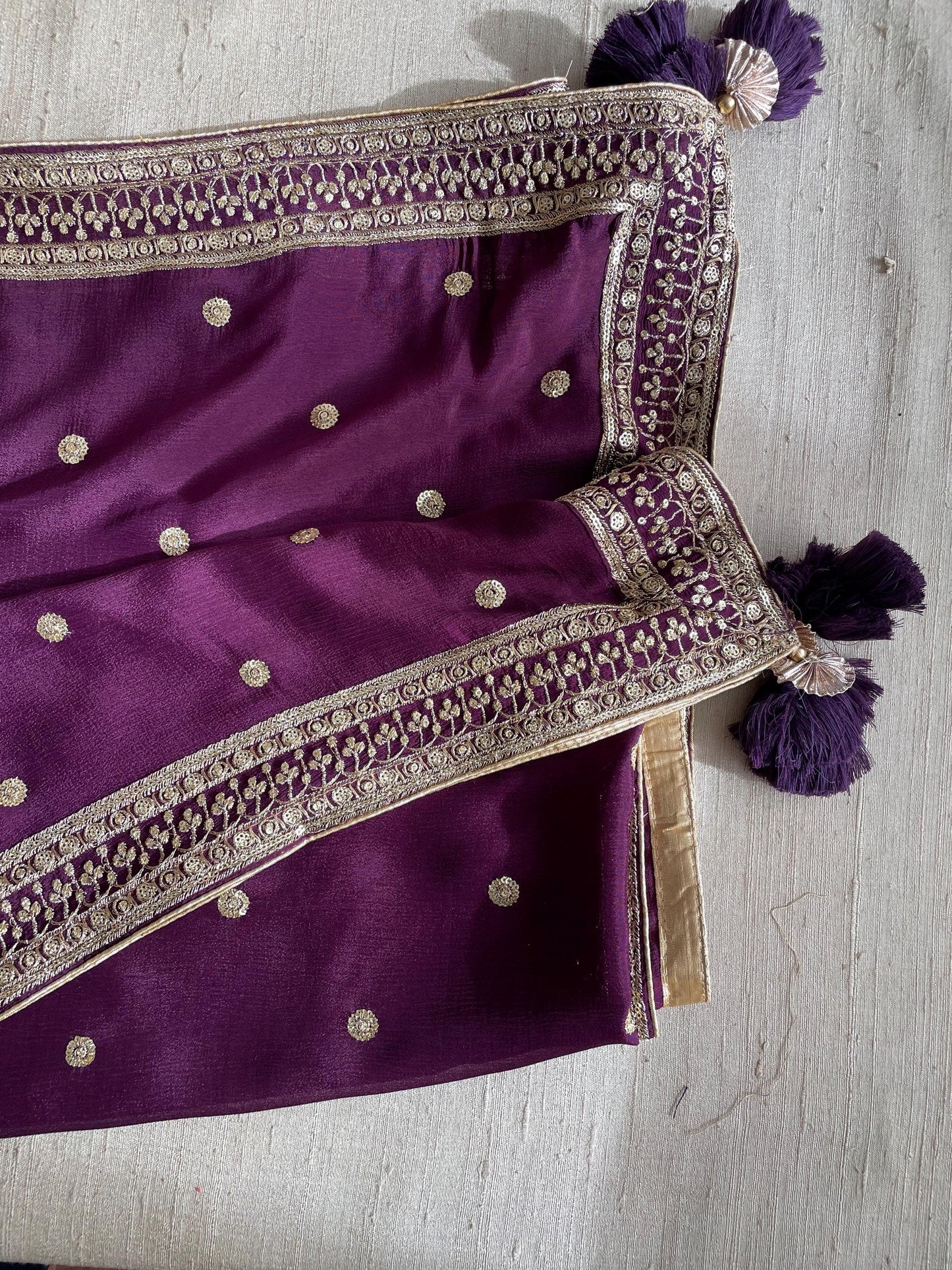 Sequin Chinon Dupatta: Four Side Border, Festive Scarf