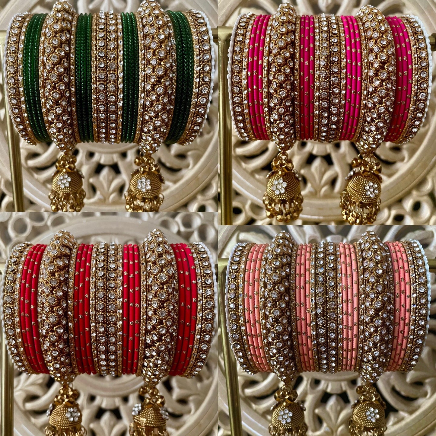 Extra Large 2-12 Indian Bangles Stack, Jewellery Metal Bollywood Weddings Eid Diwali Parties Dangling Jhumki