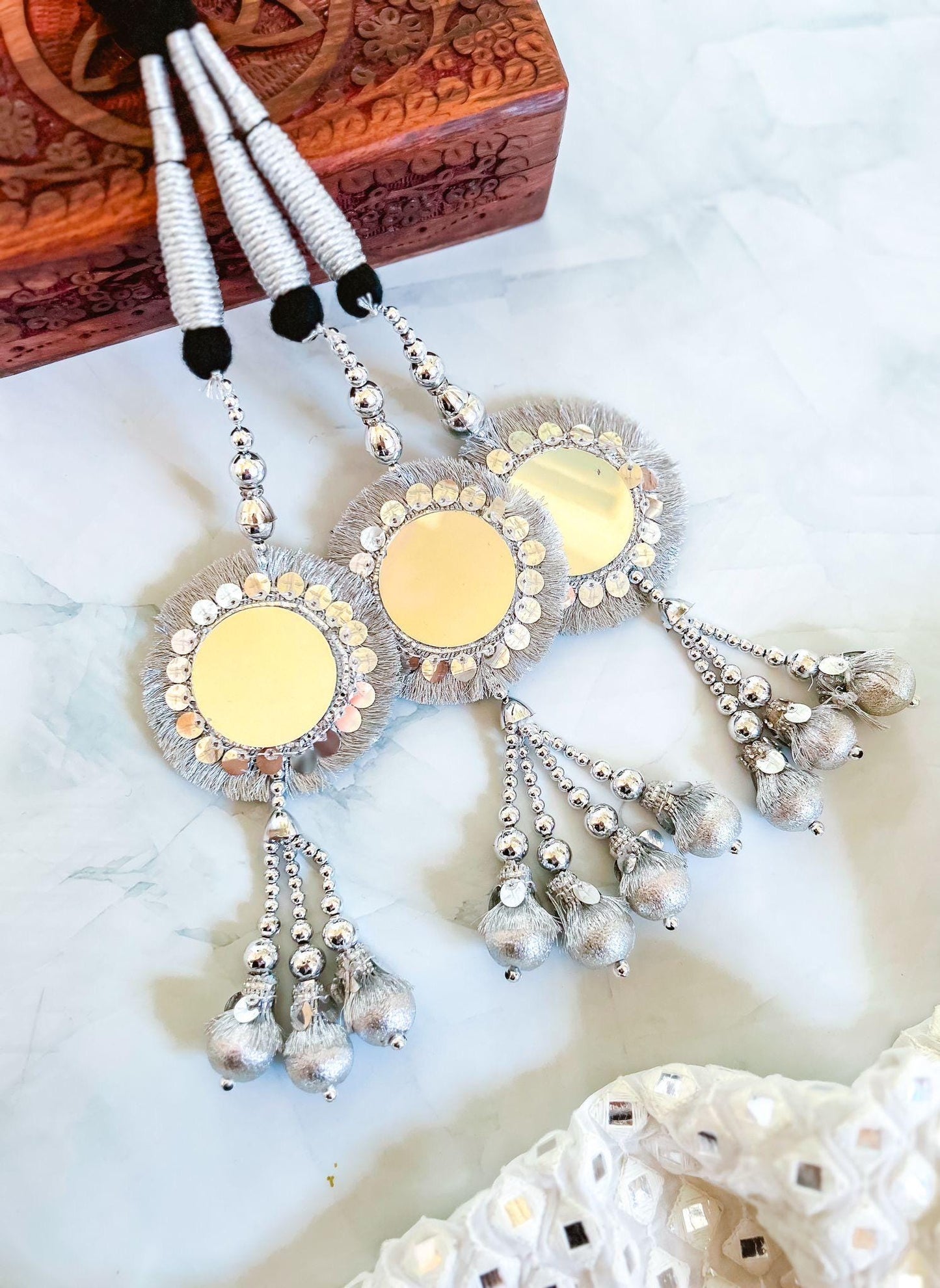 Silver Mirror Paranda Maiyoon Mehendi Eid Punjabi Wedding Hair Accessory