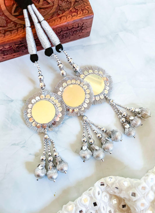Silver Mirror Paranda Maiyoon Mehendi Eid Punjabi Wedding Hair Accessory