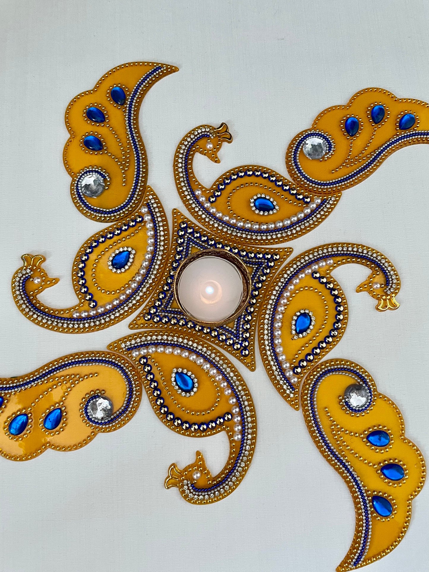Peacock Rangoli Re-Usable Floor Art Weddings New Home Navratri Durga Pooja Mor Design with Diva Vati| Clearance