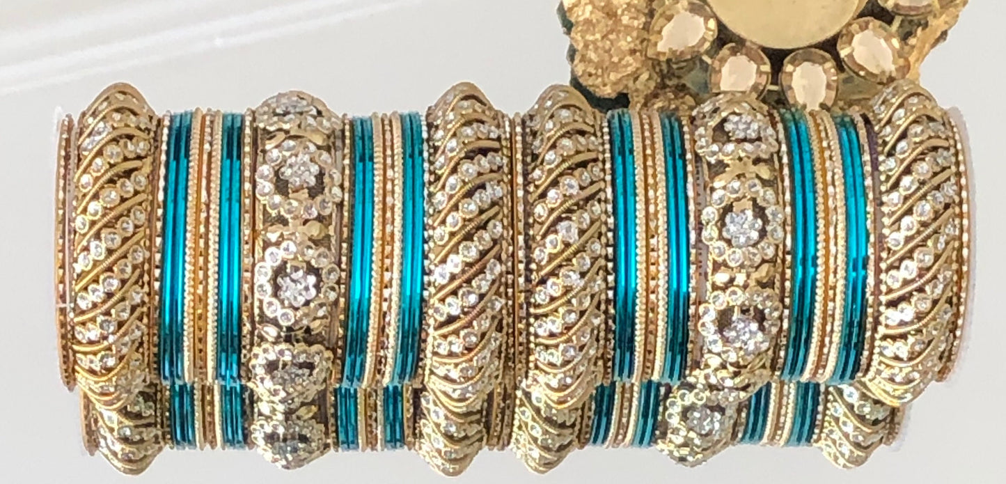 Indian Bangles Jewellery Full Bridal Long Set Rajwada Style Karwachauth Navratri Wedding Eid Bollywood Set for two Hands 46 Bangles