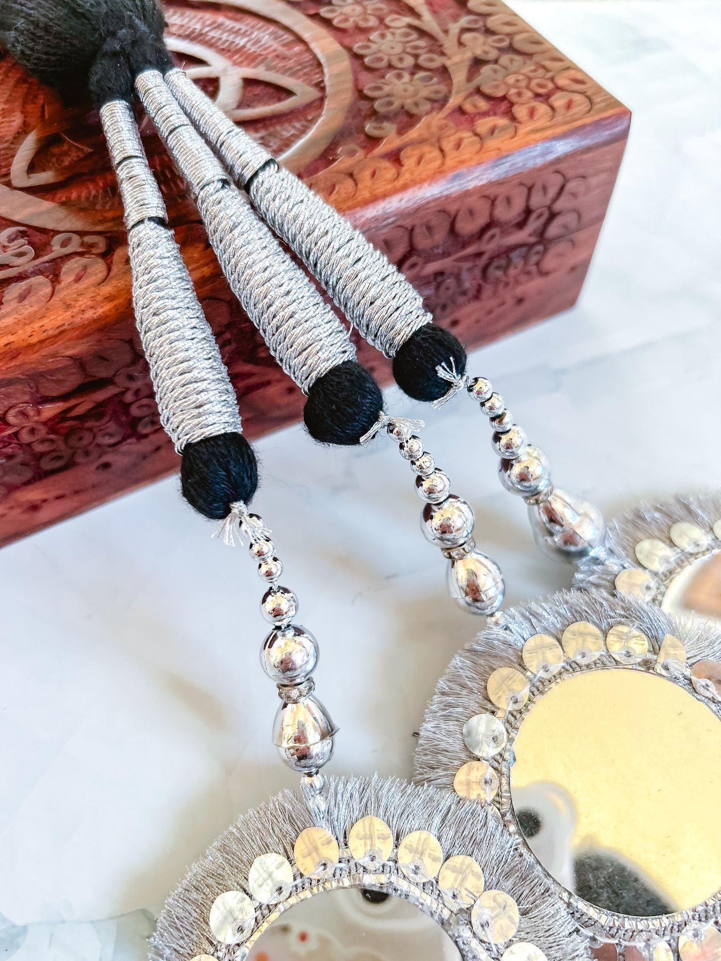 Silver Mirror Paranda Maiyoon Mehendi Eid Punjabi Wedding Hair Accessory