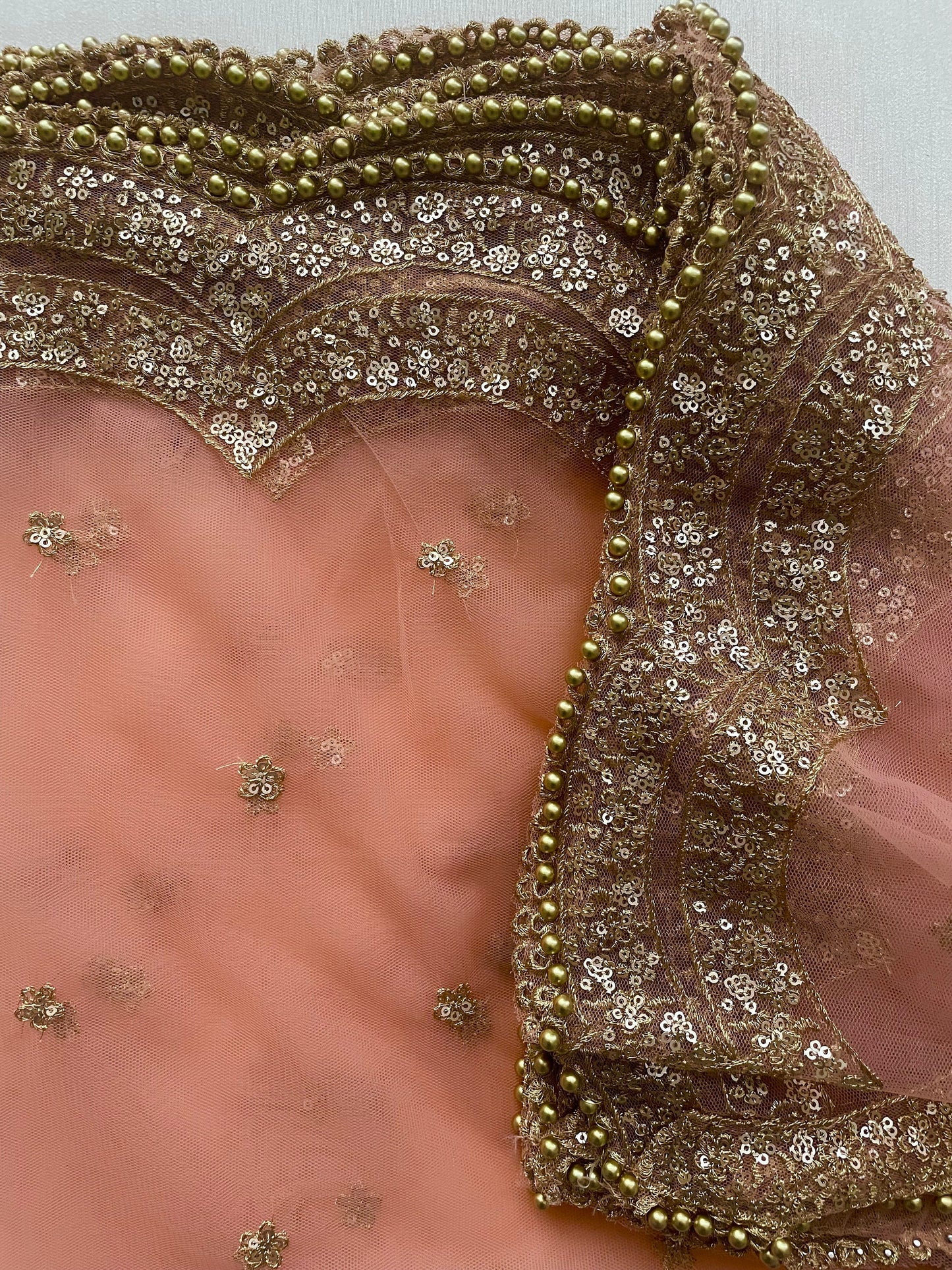 Peach Net Duppattas scallop Sequin border Scarf Chunni Chunri Odhni Eid Outfit update Salwar Kameez Pastels