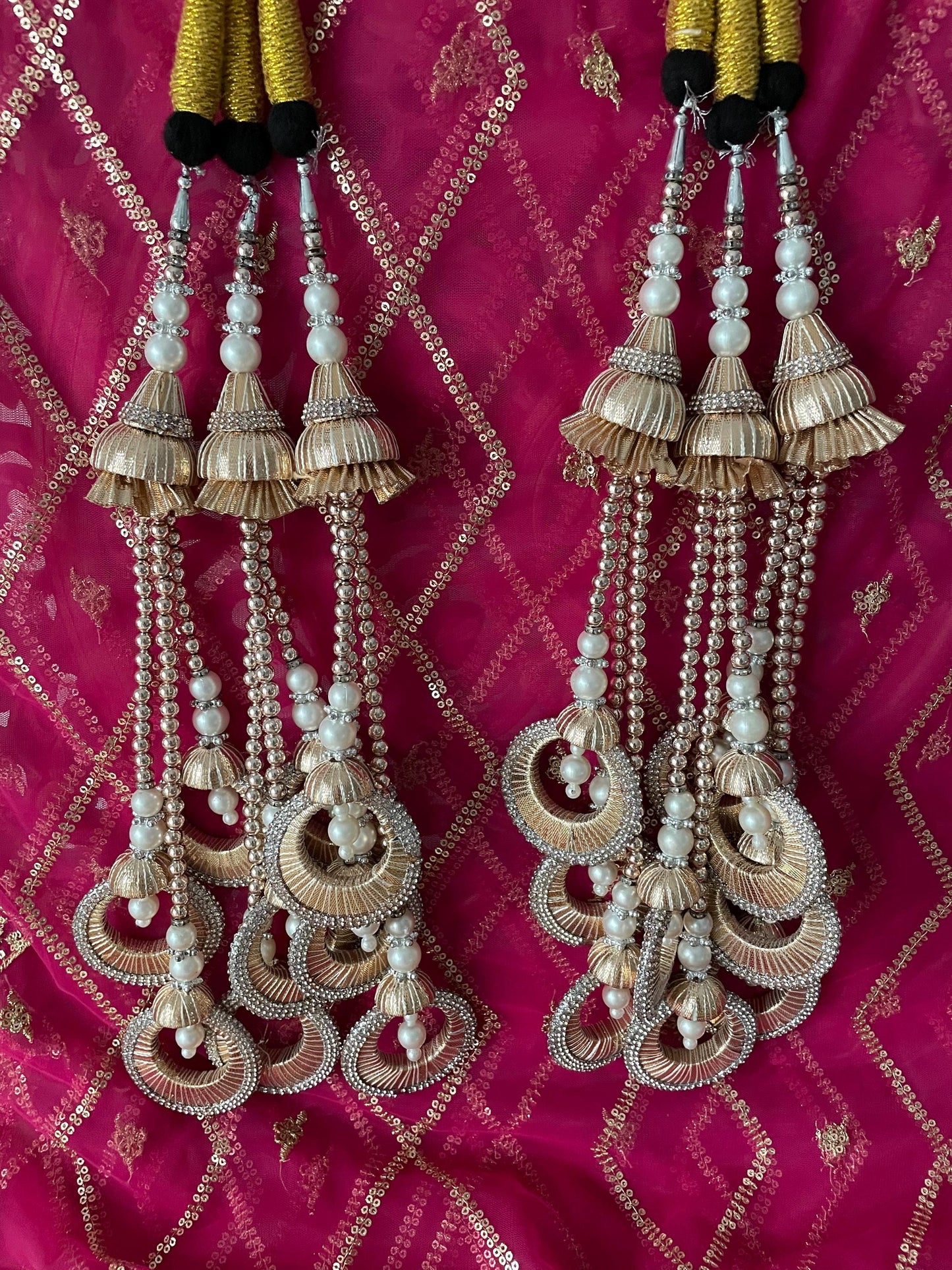 Bridal Paranda: Rose Gold Punjabi Hair Tassel with Pearls