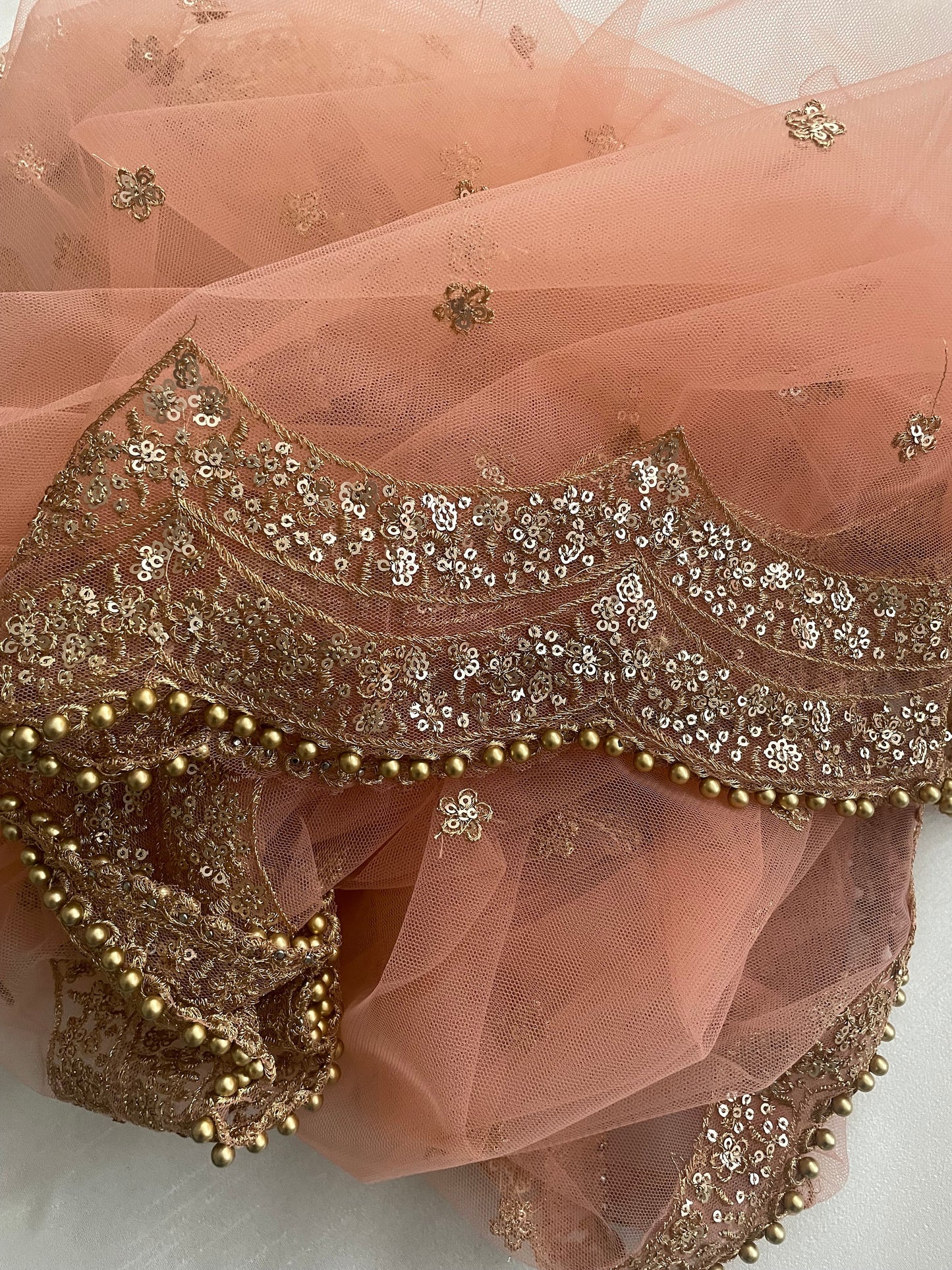 Peach Net Duppattas scallop Sequin border Scarf Chunni Chunri Odhni Eid Outfit update Salwar Kameez Pastels
