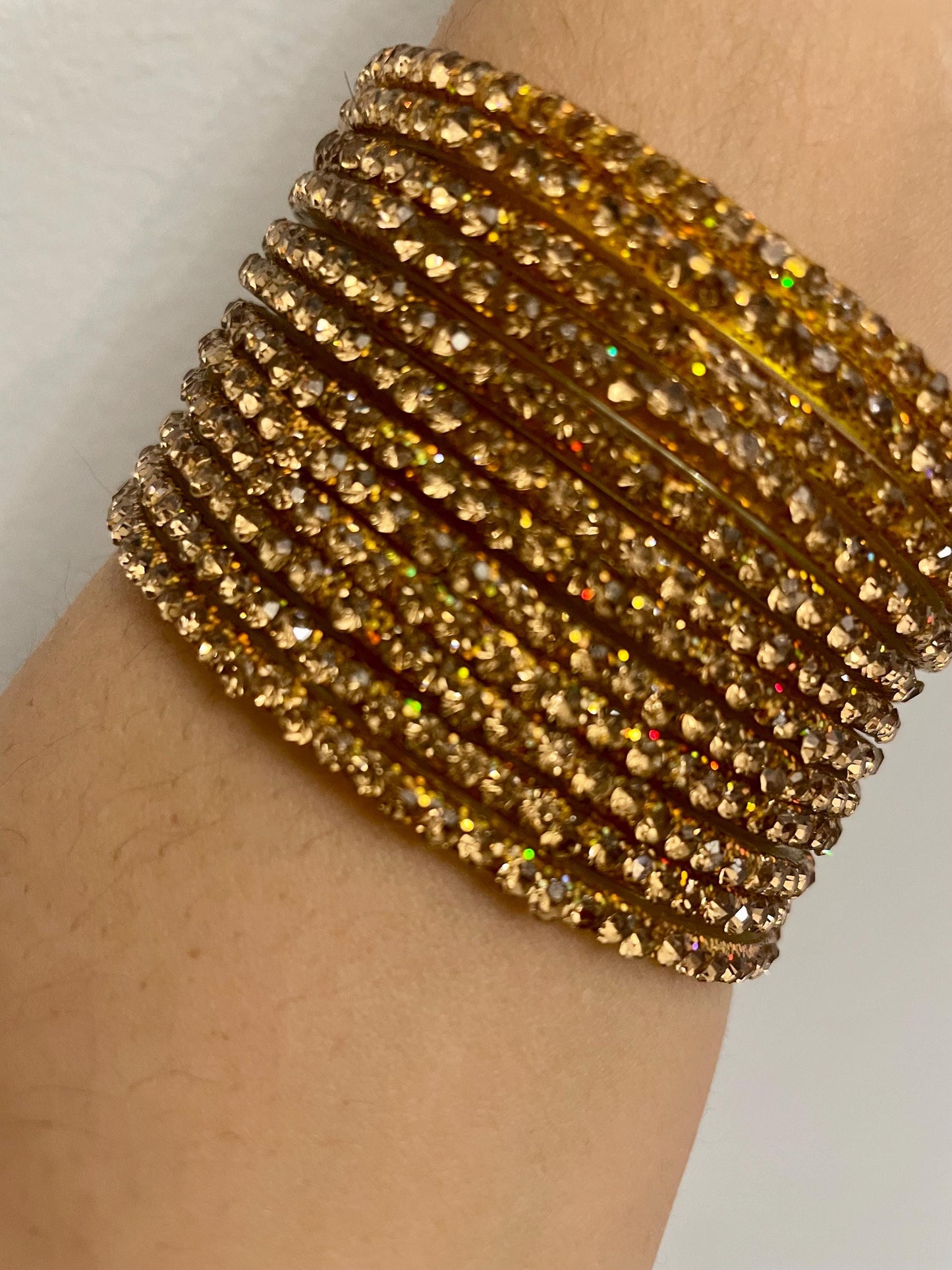 Golden Glass Bangles with golden LCD stones| 12 Bangles