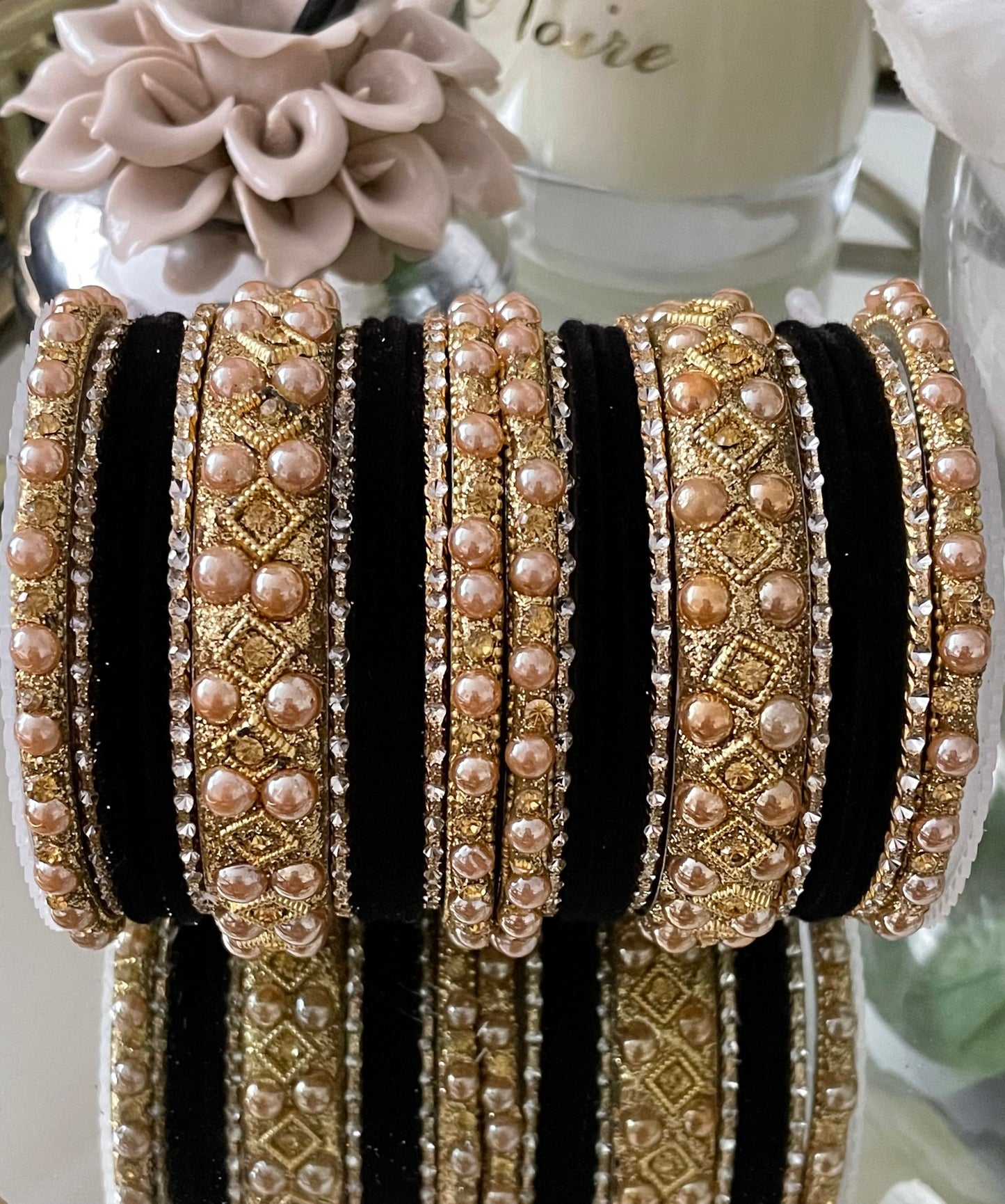 Indian Jewellery Bangles Stack Jewellery Velvet Metal Bangles Broad Kangan Perfect for Eid |Budget Item|
