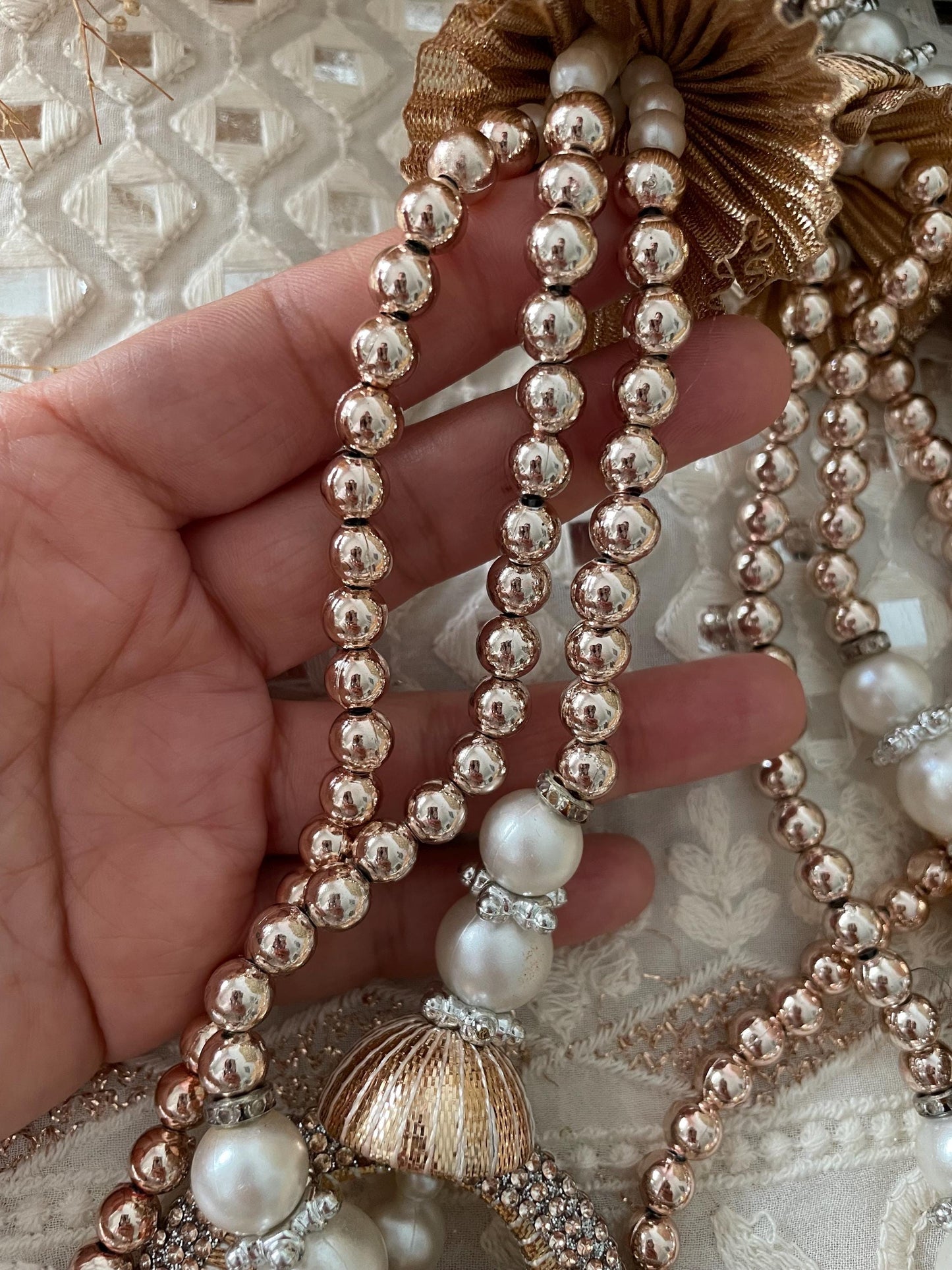 Bridal Paranda: Rose Gold Punjabi Hair Tassel with Pearls