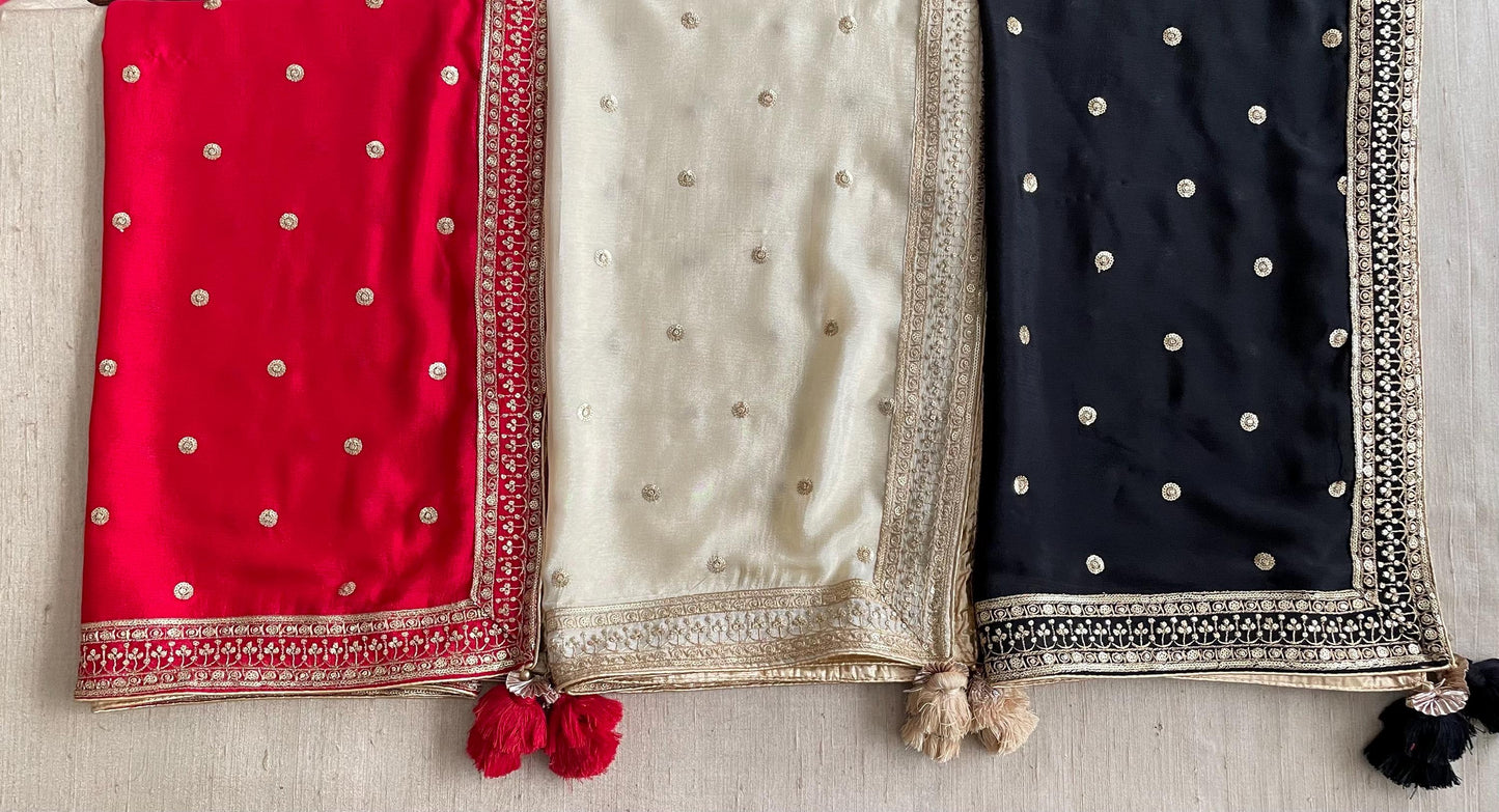 Sequin Chinon Dupatta: Four Side Border, Festive Scarf