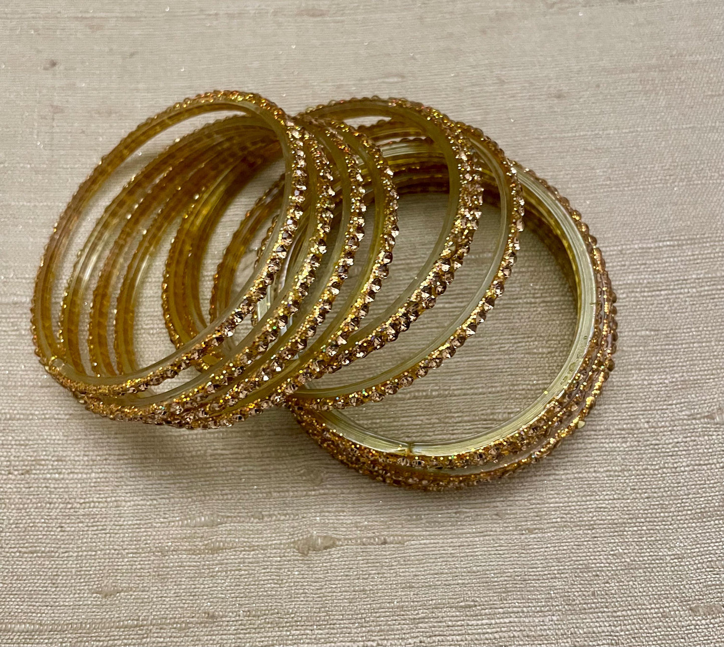 Golden Glass Bangles with golden LCD stones| 12 Bangles