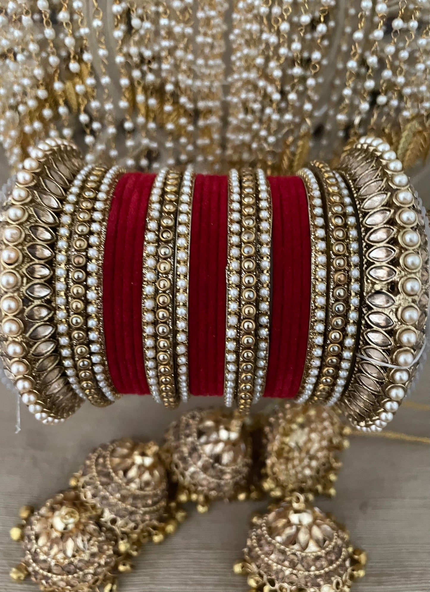 Red Velvet Bridal Bangle Stack: Kundan Indian Jewelry