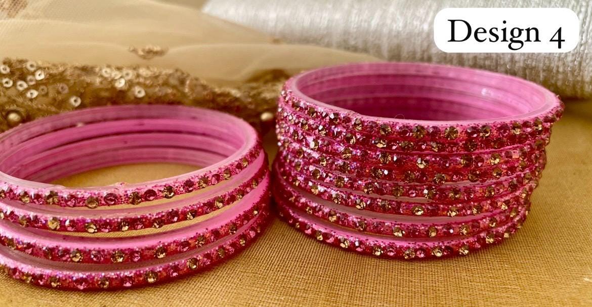 Glass Bangles- Light Pink Velvet for Karwa Chauth Eid Diwali
