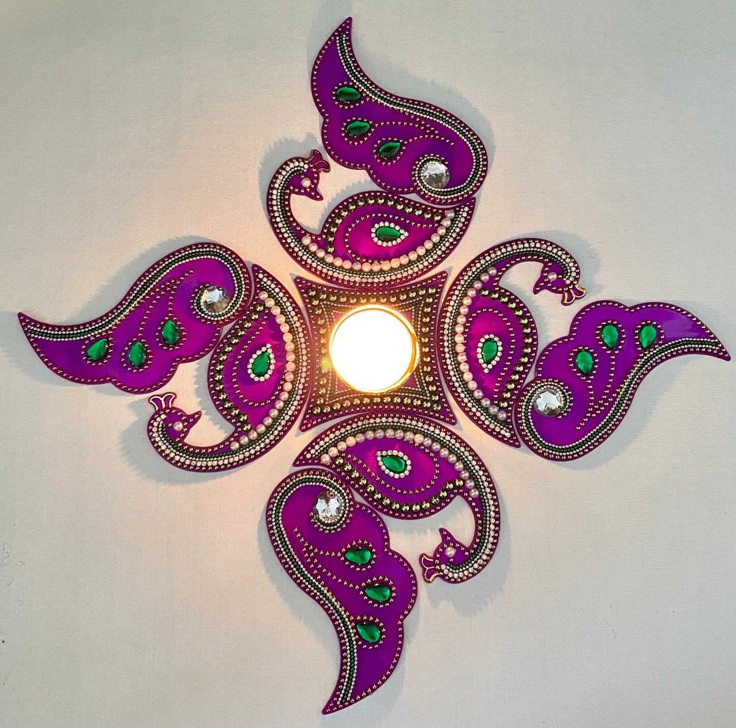 Peacock Rangoli Re-Usable Floor Art Weddings New Home Navratri Durga Pooja Mor Design with Diva Vati| Clearance