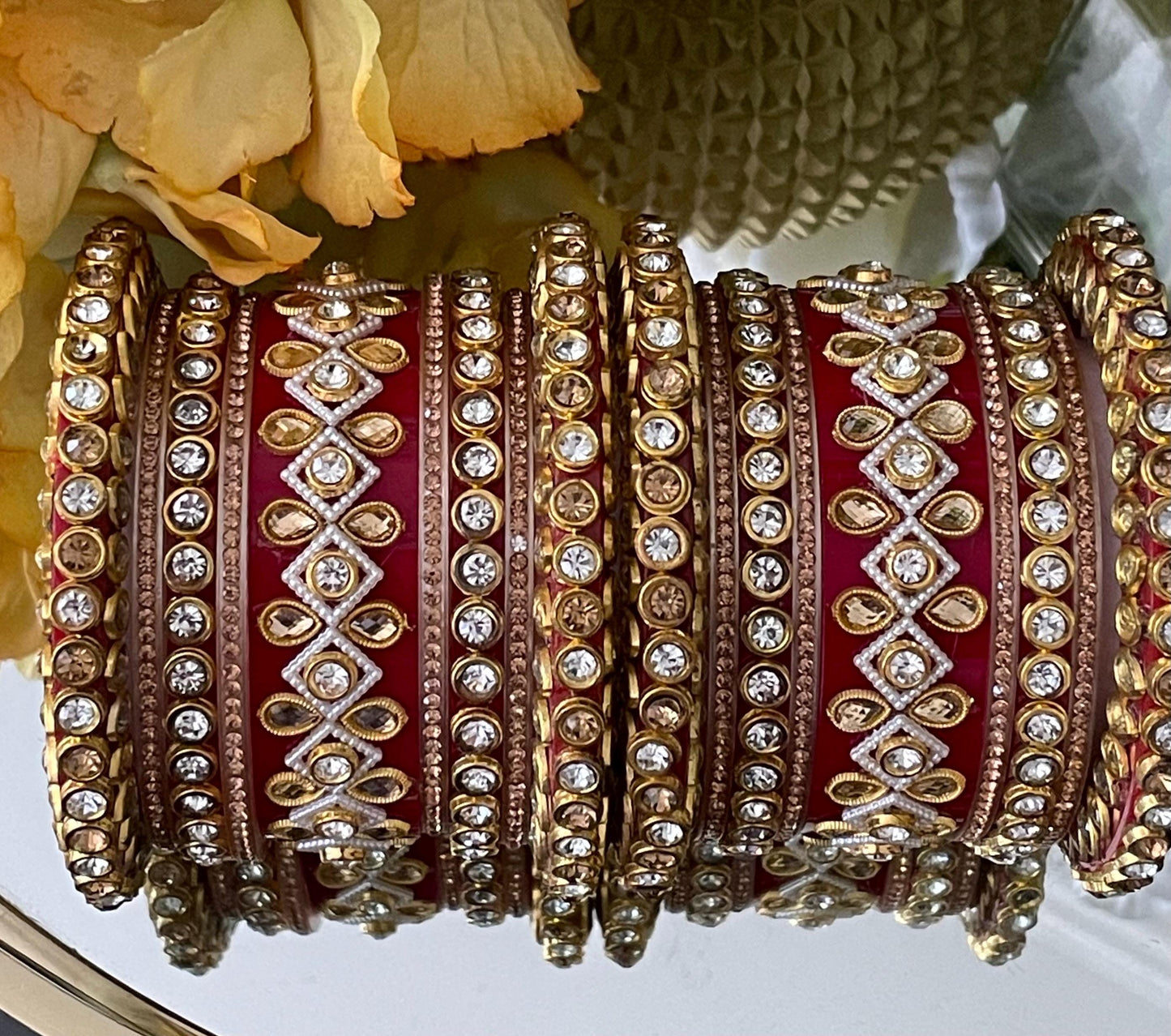 Kundan Rhinestone Bridal Chooda: Indian Bangle Stack, Rajasthani Style