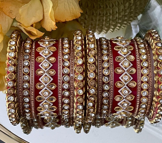 Kundan Rhinestone Bridal Chooda: Indian Bangle Stack, Rajasthani Style