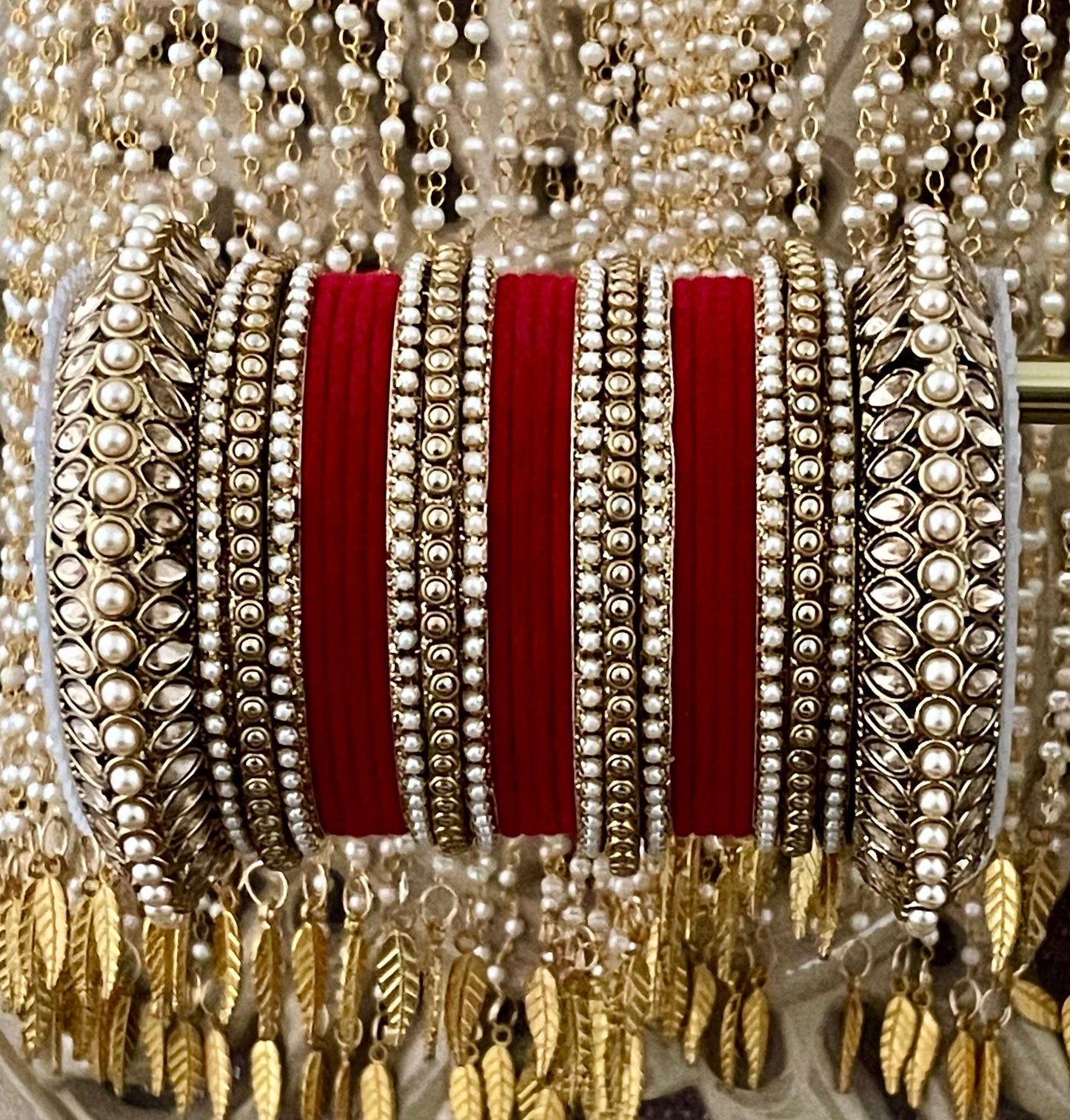 Red Velvet Bridal Bangle Stack: Kundan Indian Jewelry