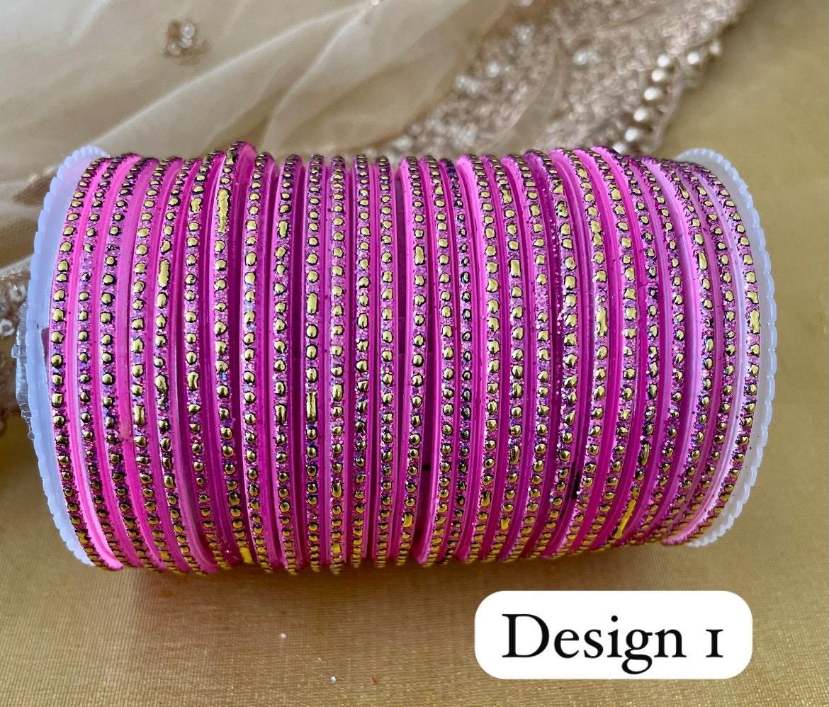 Glass Bangles- Light Pink Velvet for Karwa Chauth Eid Diwali