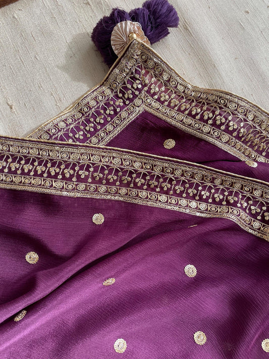 Sequin Chinon Dupatta: Four Side Border, Festive Scarf