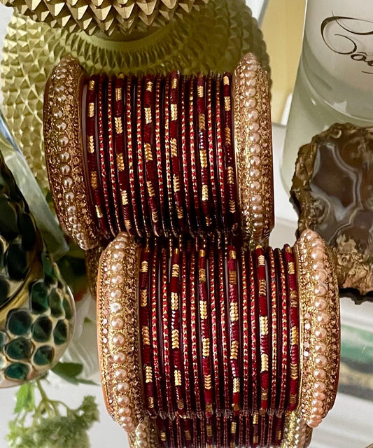 Glass Bangles| 2-4| Mehroon Dark-Red Karwa Chauth Eid Diwali