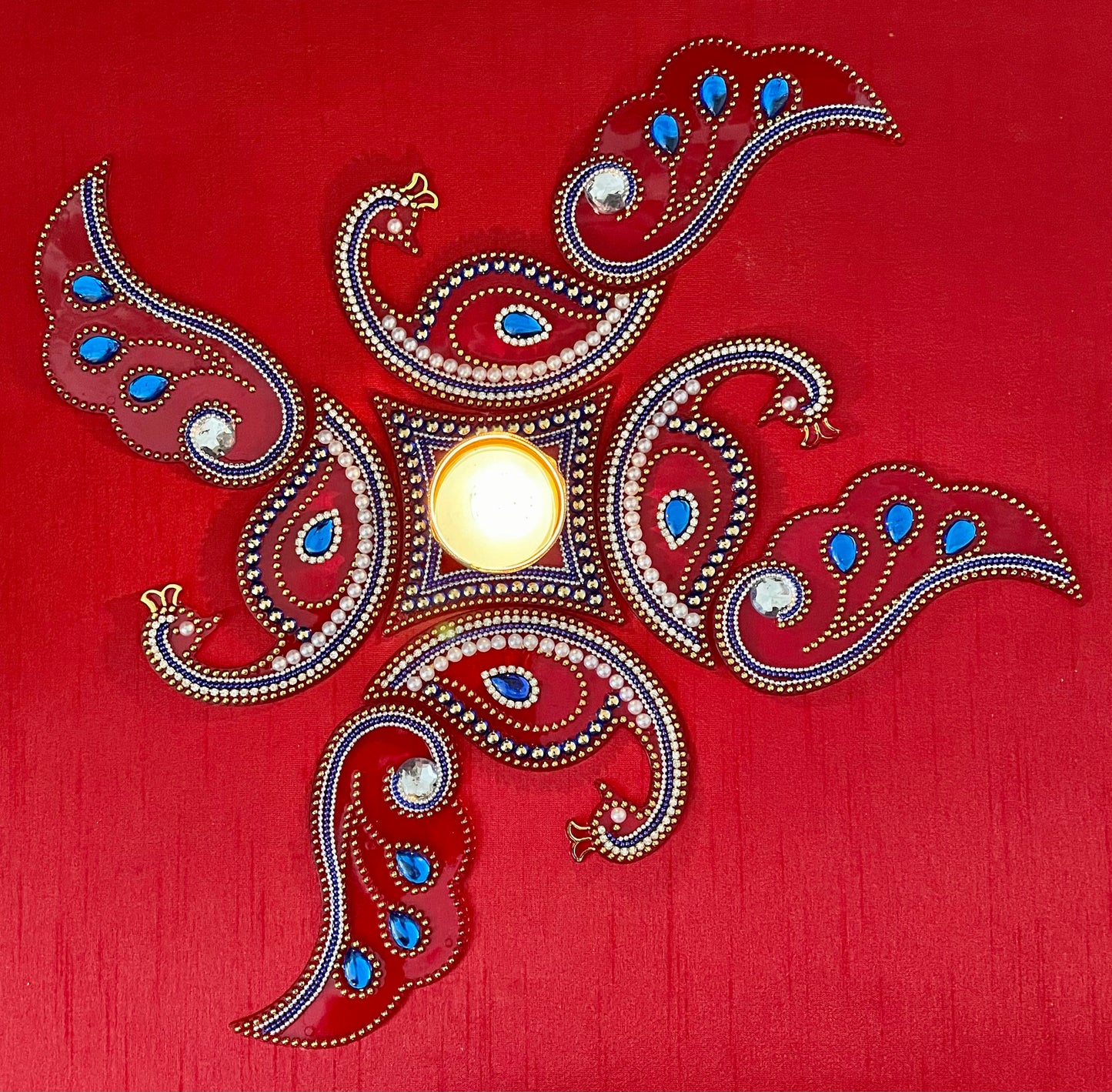 Peacock Rangoli Re-Usable Floor Art Weddings New Home Navratri Durga Pooja Mor Design with Diva Vati| Clearance